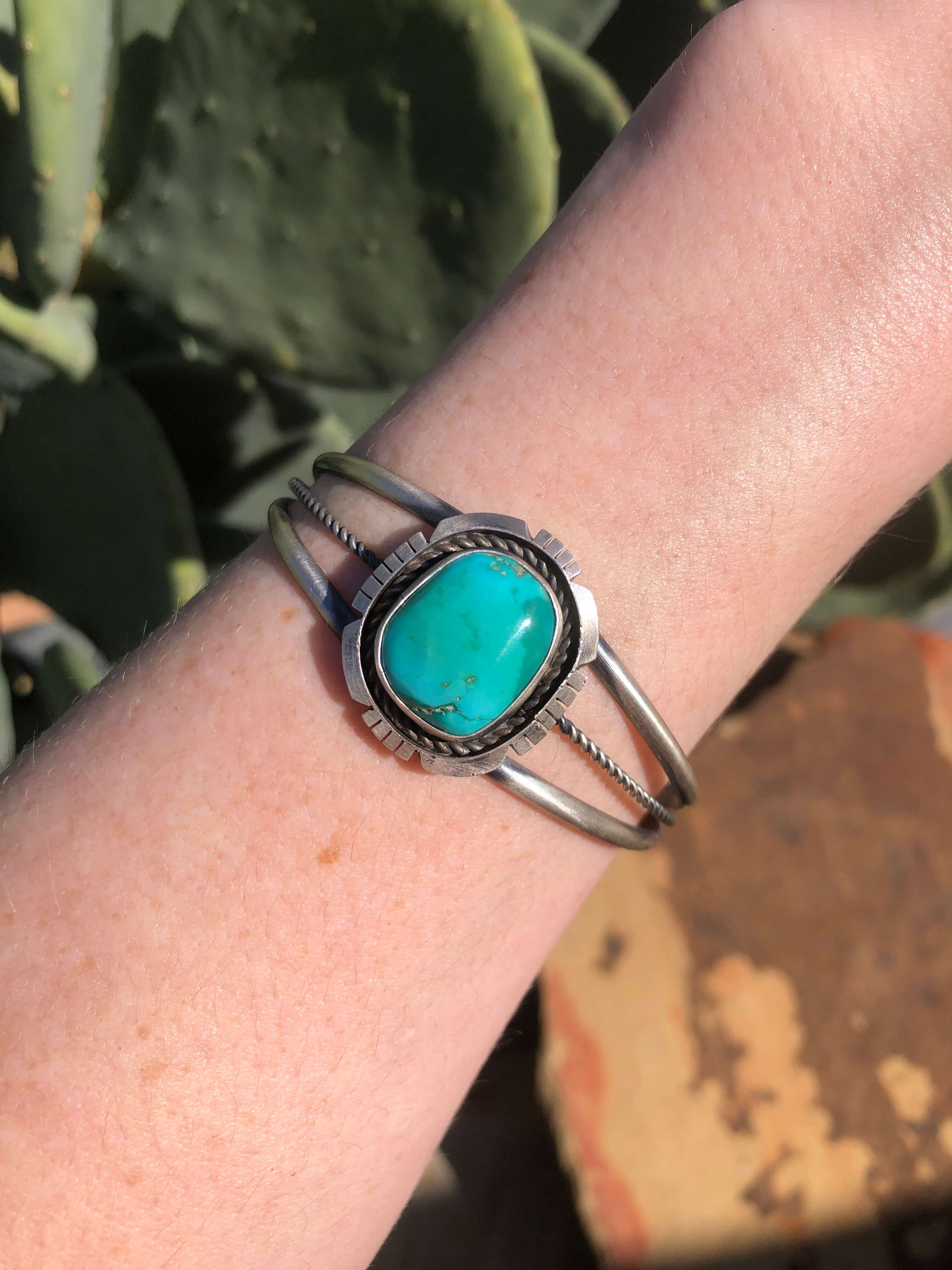 The Wynne Turquoise Cuff, 2-Bracelets & Cuffs-Calli Co., Turquoise and Silver Jewelry, Native American Handmade, Zuni Tribe, Navajo Tribe, Brock Texas