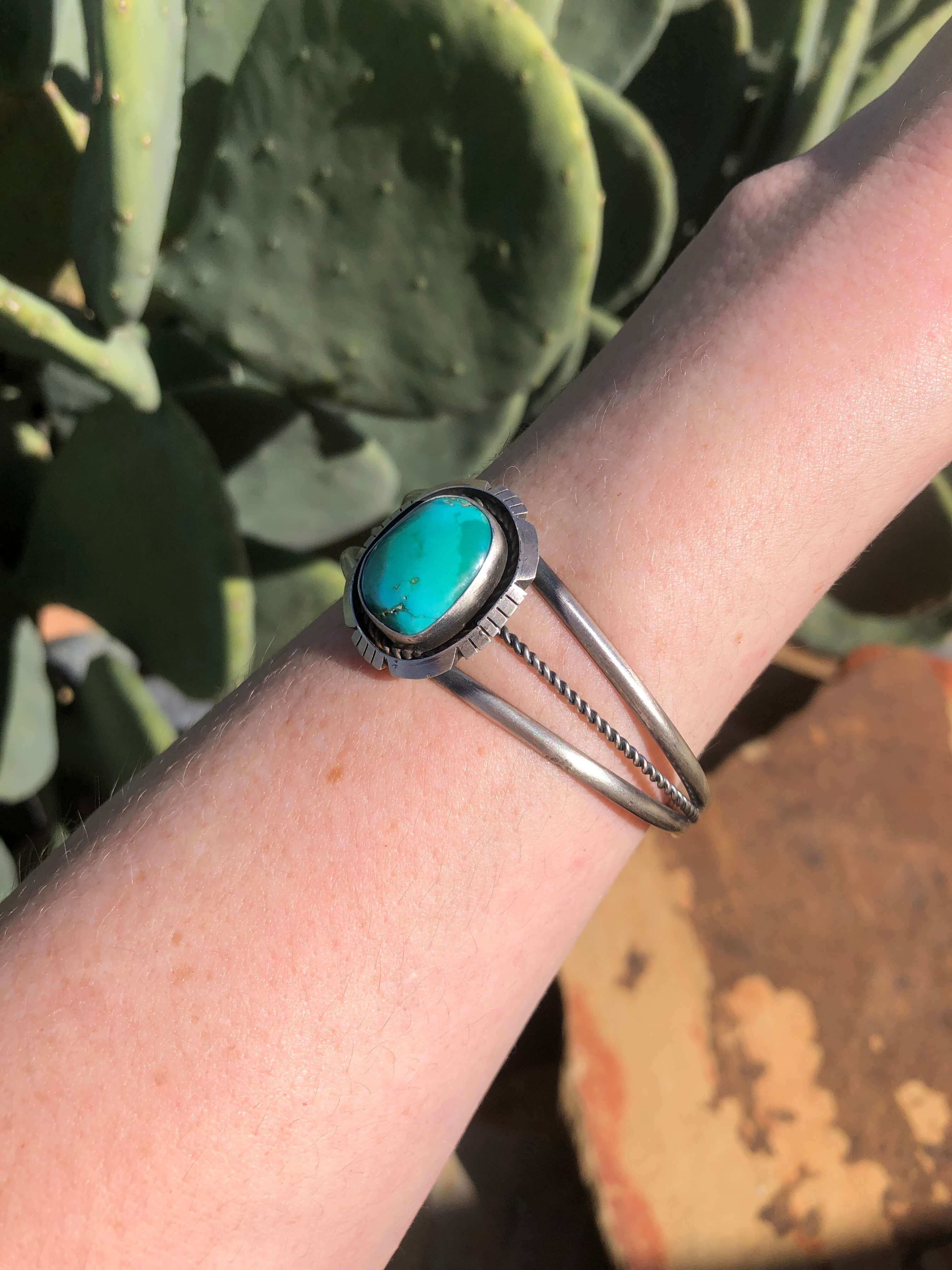The Wynne Turquoise Cuff, 2-Bracelets & Cuffs-Calli Co., Turquoise and Silver Jewelry, Native American Handmade, Zuni Tribe, Navajo Tribe, Brock Texas