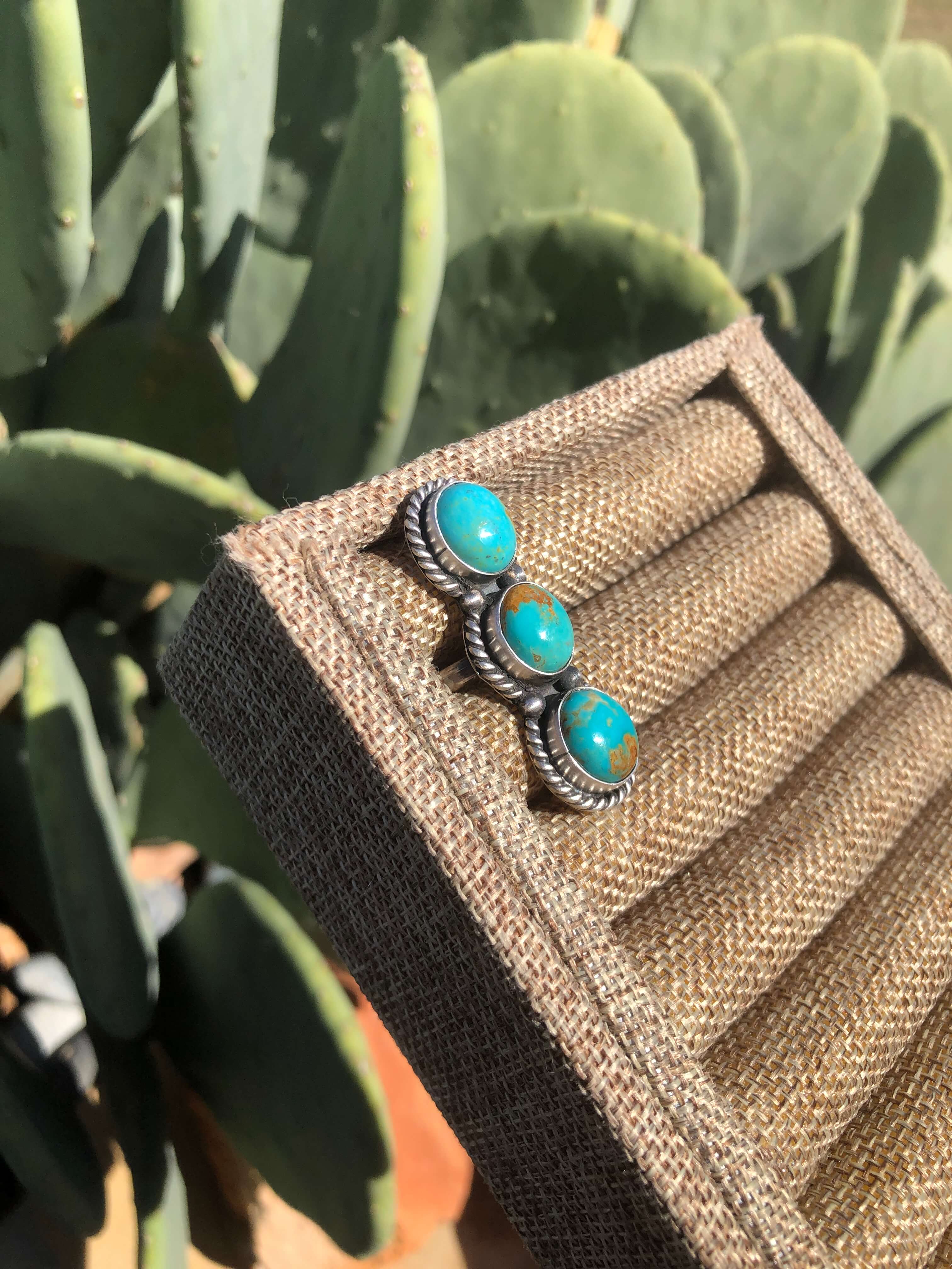 The 3 Stone Adjustable Ring, 1-Rings-Calli Co., Turquoise and Silver Jewelry, Native American Handmade, Zuni Tribe, Navajo Tribe, Brock Texas