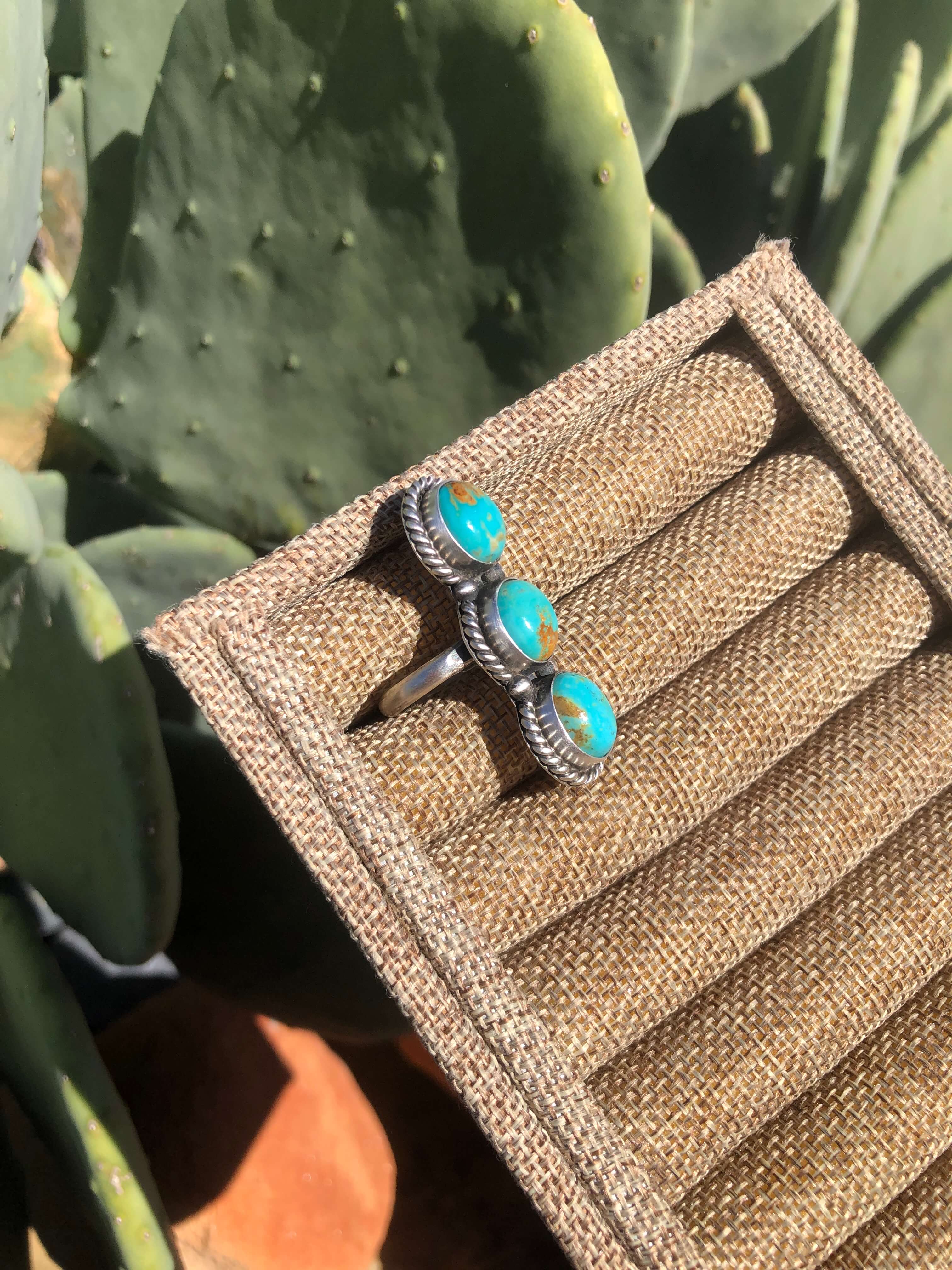 The 3 Stone Adjustable Ring, 1-Rings-Calli Co., Turquoise and Silver Jewelry, Native American Handmade, Zuni Tribe, Navajo Tribe, Brock Texas