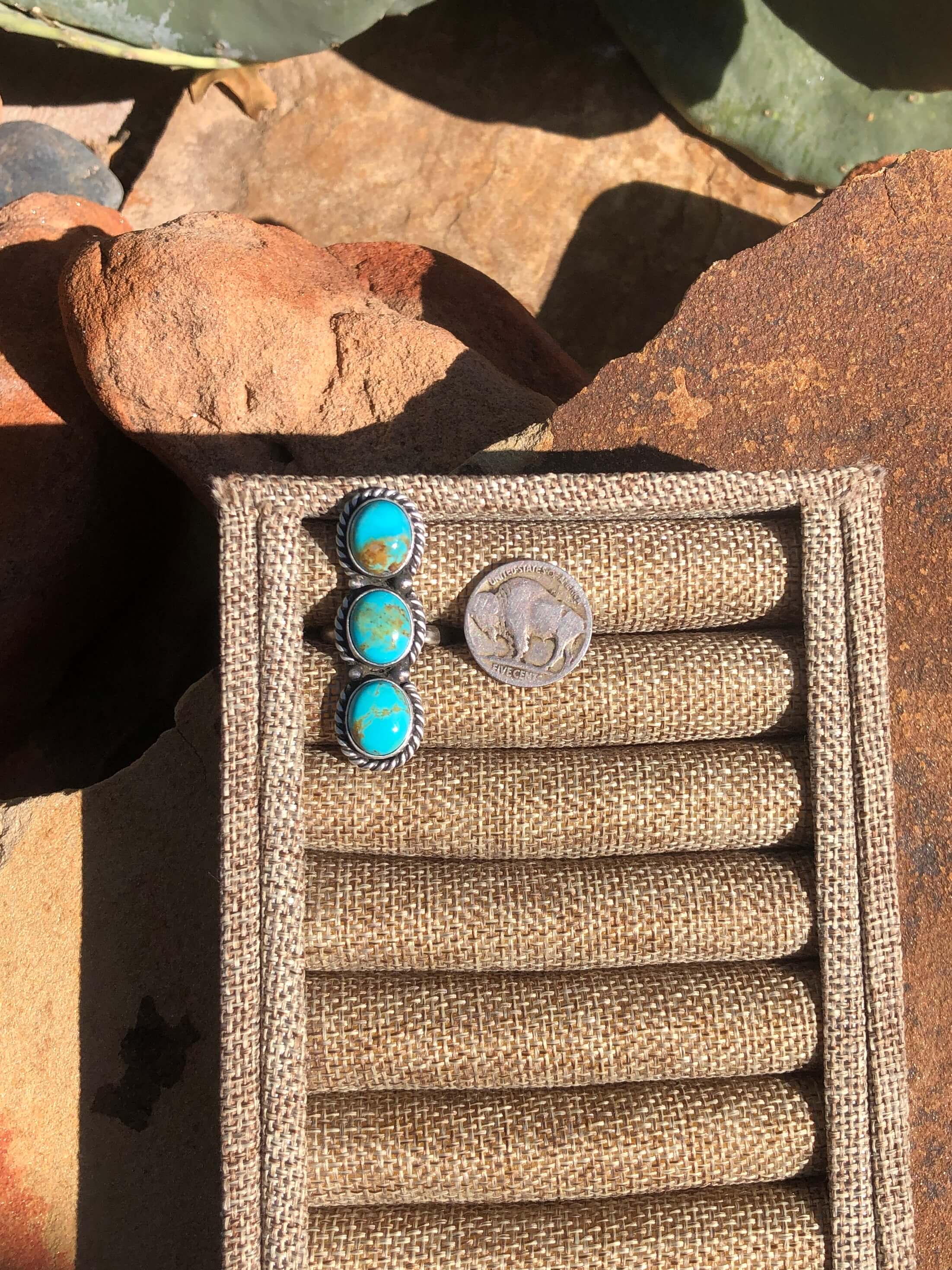 The 3 Stone Adjustable Ring, 2-Rings-Calli Co., Turquoise and Silver Jewelry, Native American Handmade, Zuni Tribe, Navajo Tribe, Brock Texas