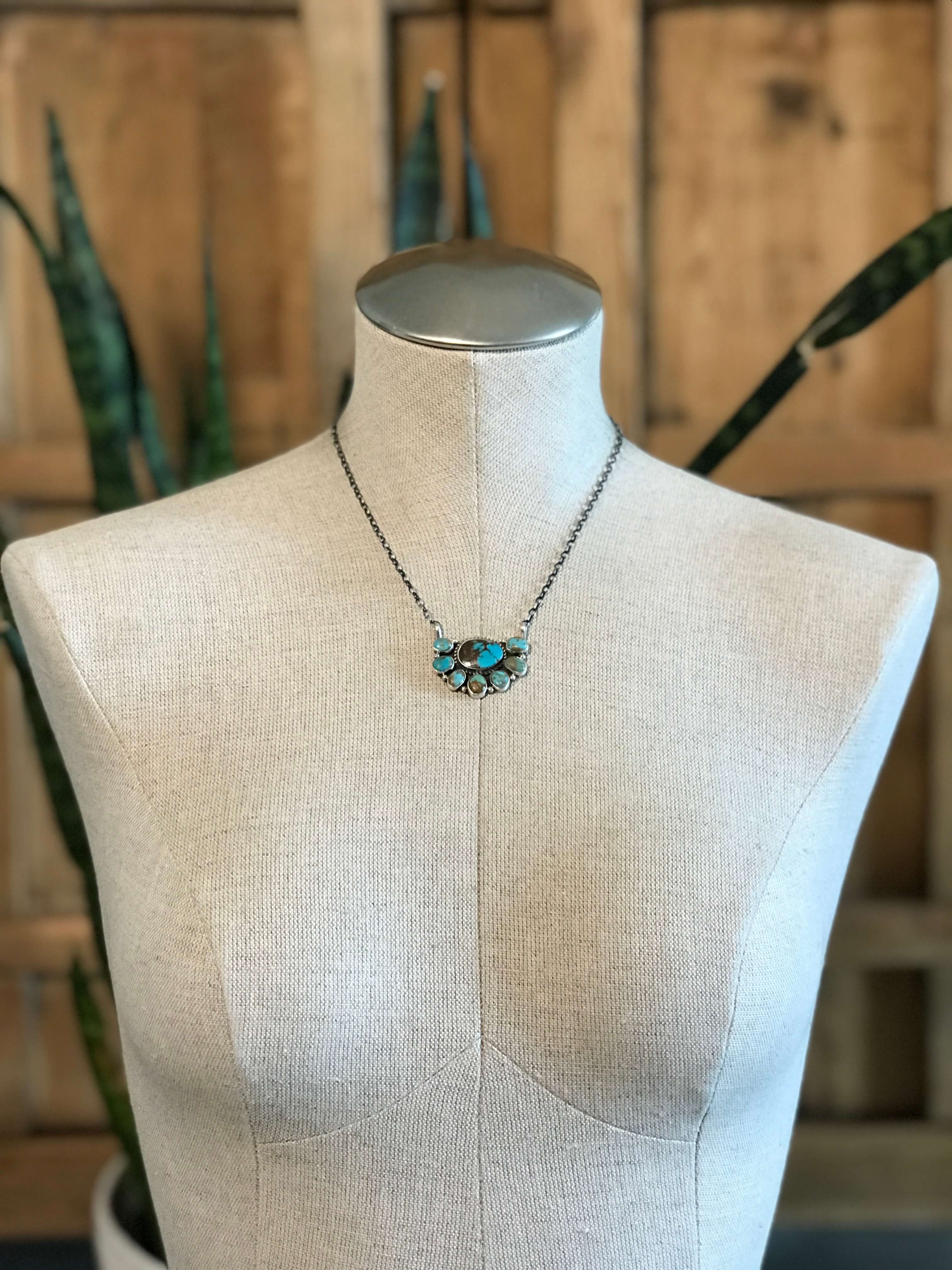 The Woods Half Cluster Necklaces-Necklaces-Calli Co., Turquoise and Silver Jewelry, Native American Handmade, Zuni Tribe, Navajo Tribe, Brock Texas