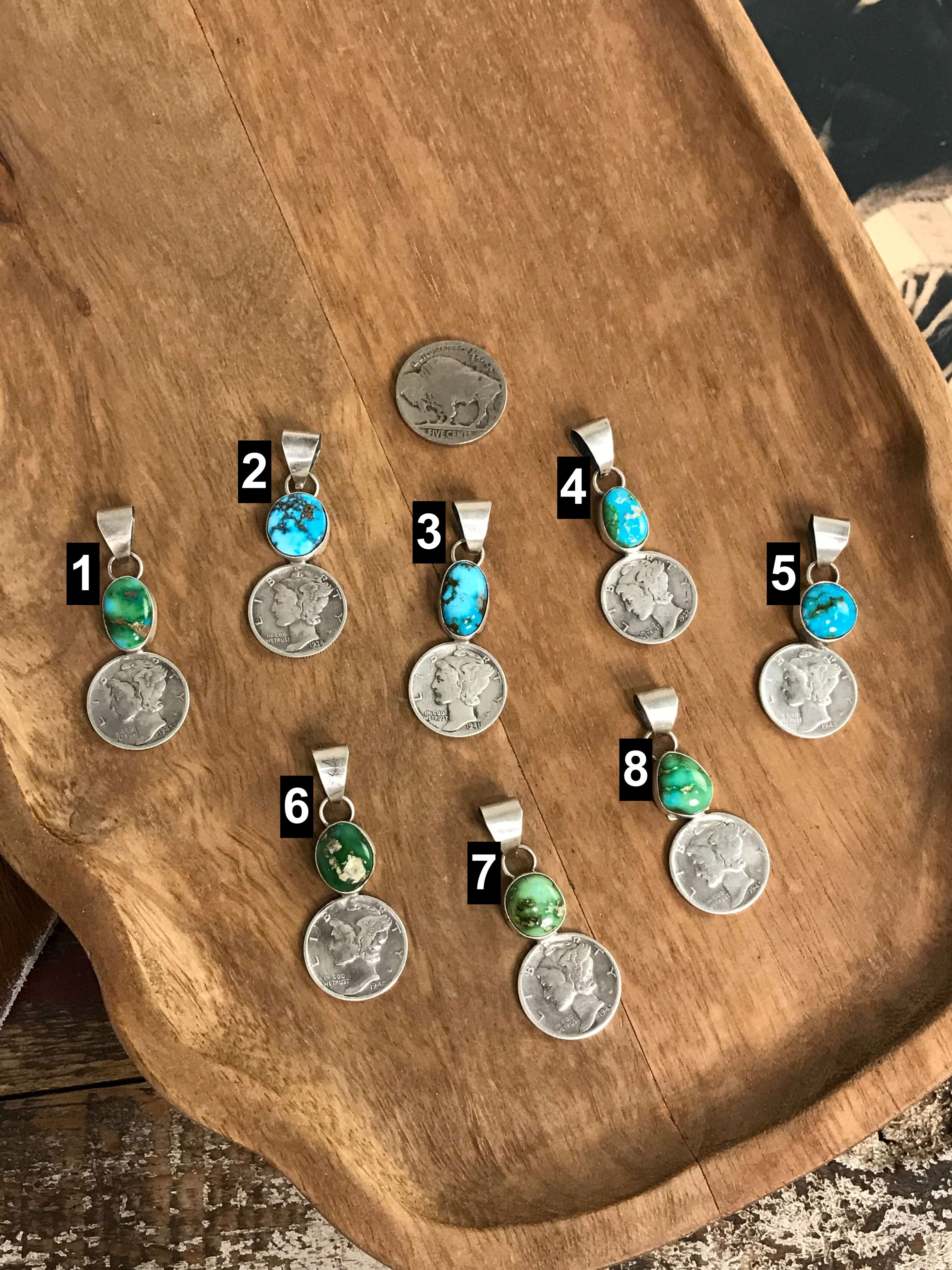 The Dime Pendant in Turquoise-Pendants-Calli Co., Turquoise and Silver Jewelry, Native American Handmade, Zuni Tribe, Navajo Tribe, Brock Texas