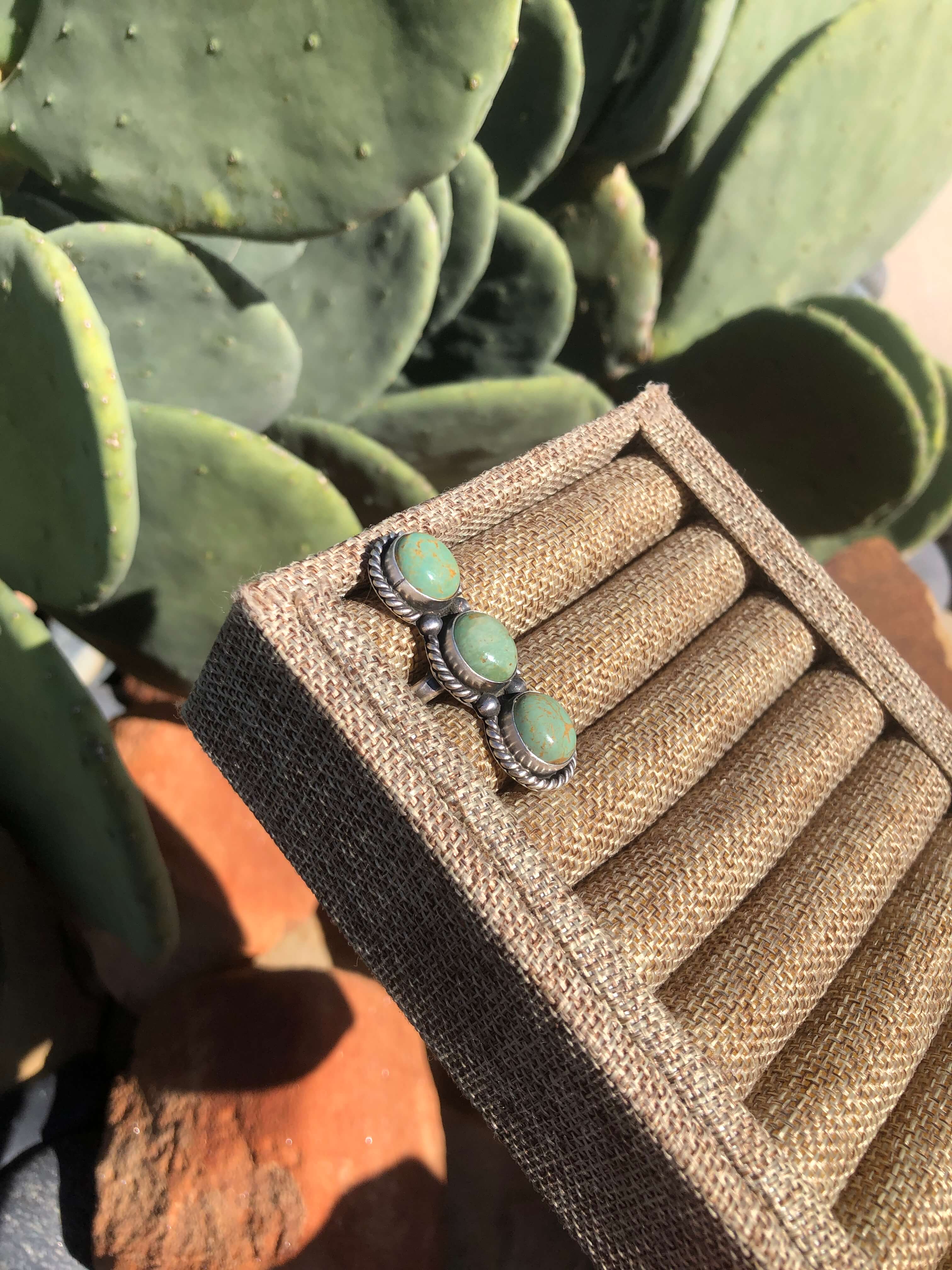 The 3 Stone Adjustable Ring, 7-Rings-Calli Co., Turquoise and Silver Jewelry, Native American Handmade, Zuni Tribe, Navajo Tribe, Brock Texas