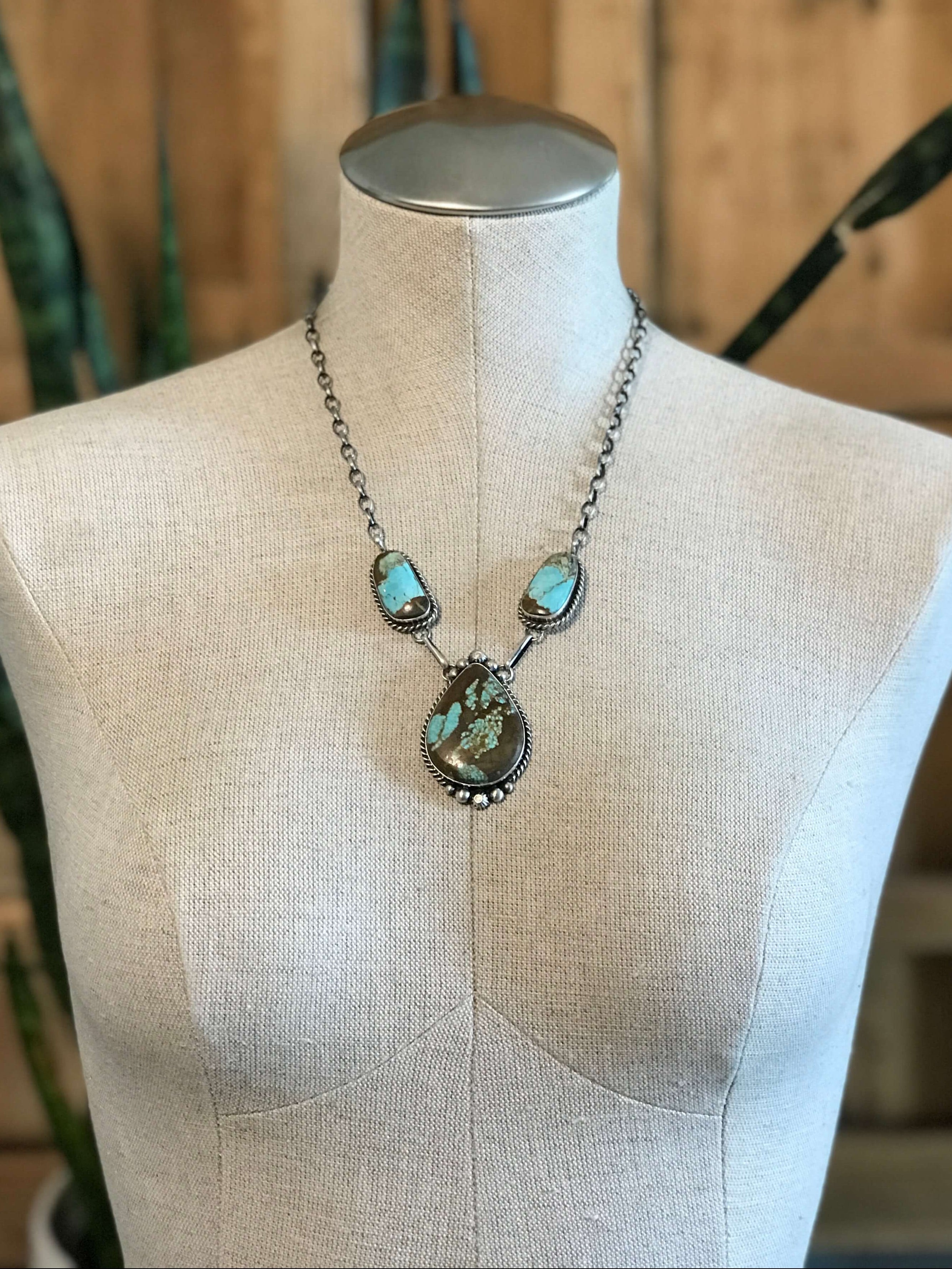 The Bristow Statement Necklace, 24-Necklaces-Calli Co., Turquoise and Silver Jewelry, Native American Handmade, Zuni Tribe, Navajo Tribe, Brock Texas