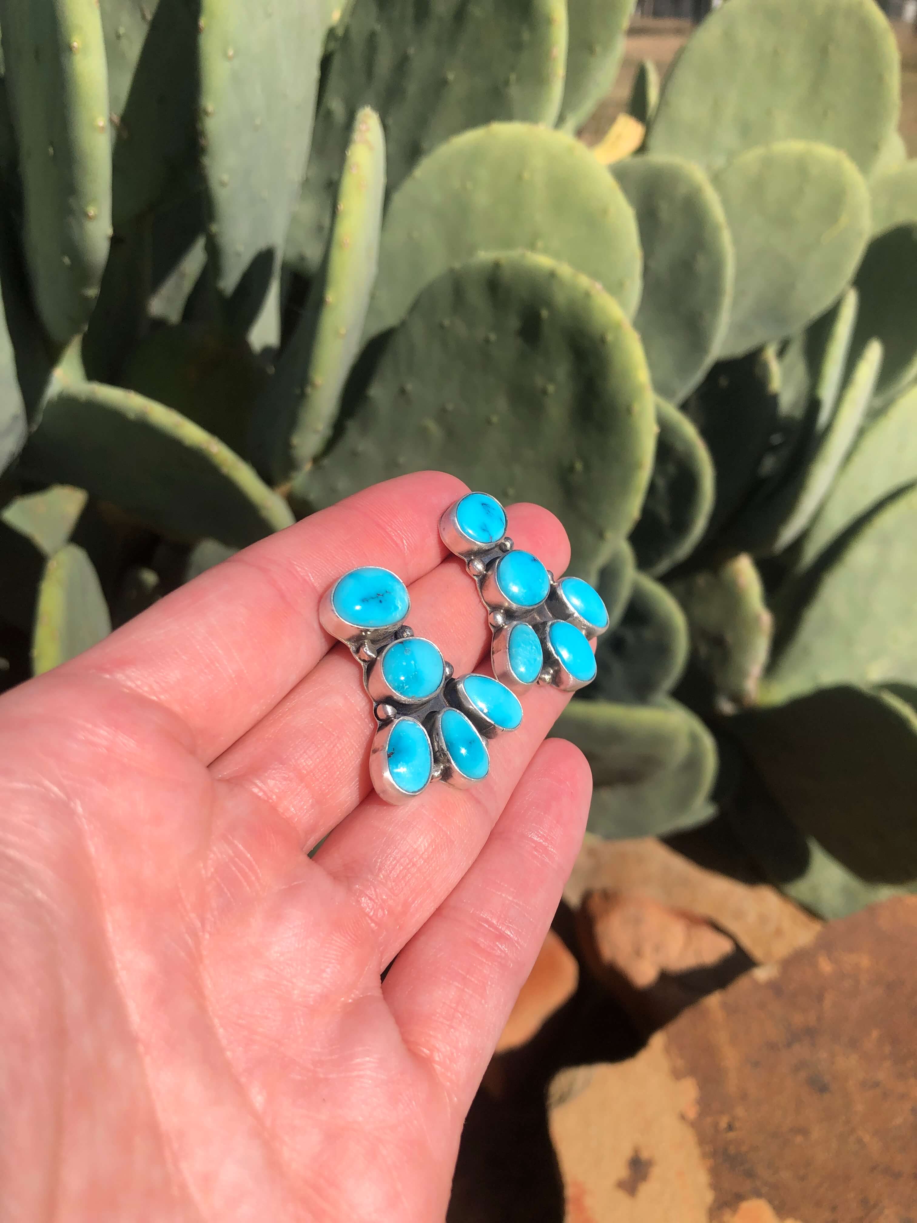 The Guffey Cluster Earrings, 2-Earrings-Calli Co., Turquoise and Silver Jewelry, Native American Handmade, Zuni Tribe, Navajo Tribe, Brock Texas