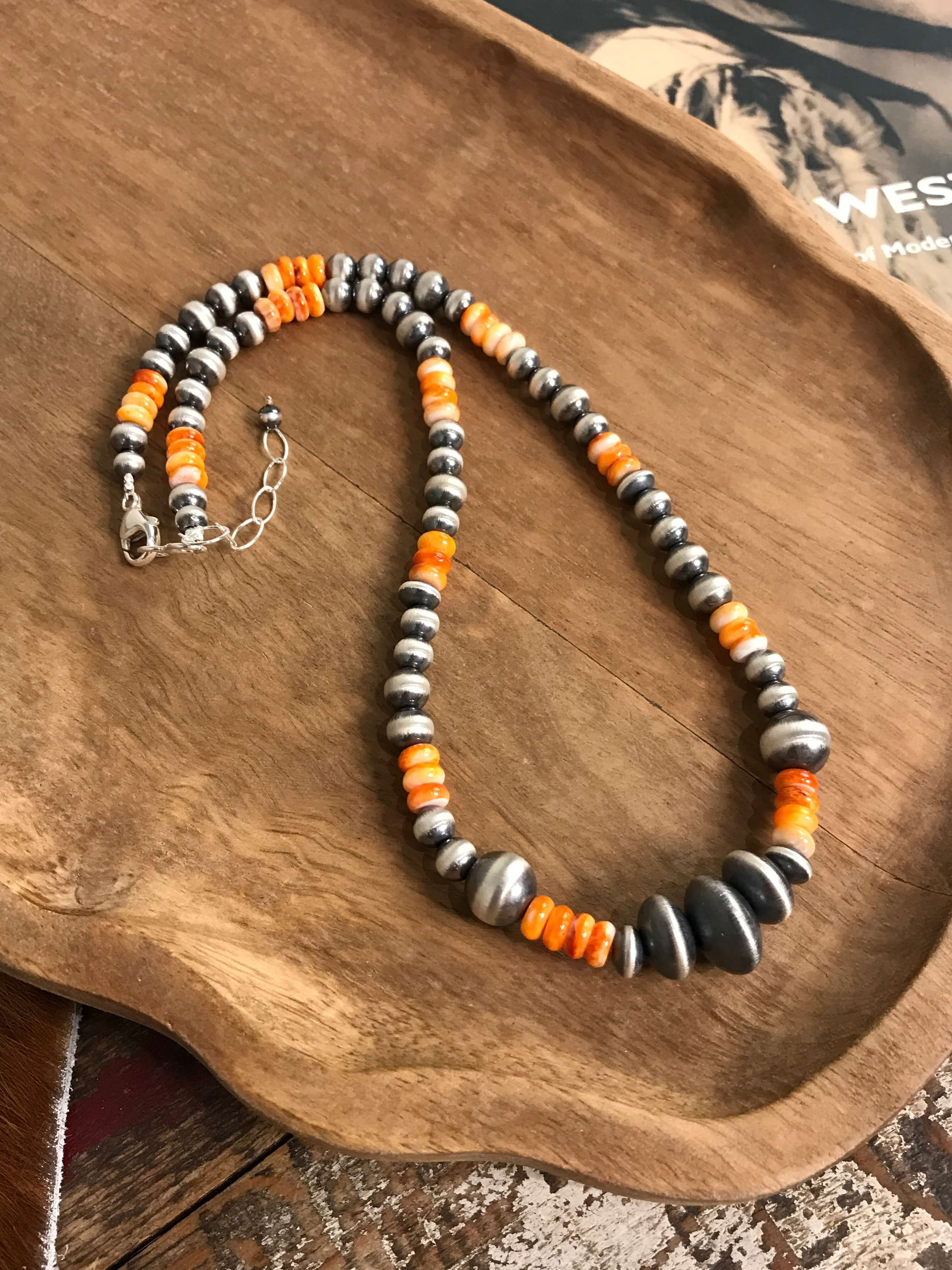 The Bastian Necklace in Orange Spiny-Necklaces-Calli Co., Turquoise and Silver Jewelry, Native American Handmade, Zuni Tribe, Navajo Tribe, Brock Texas