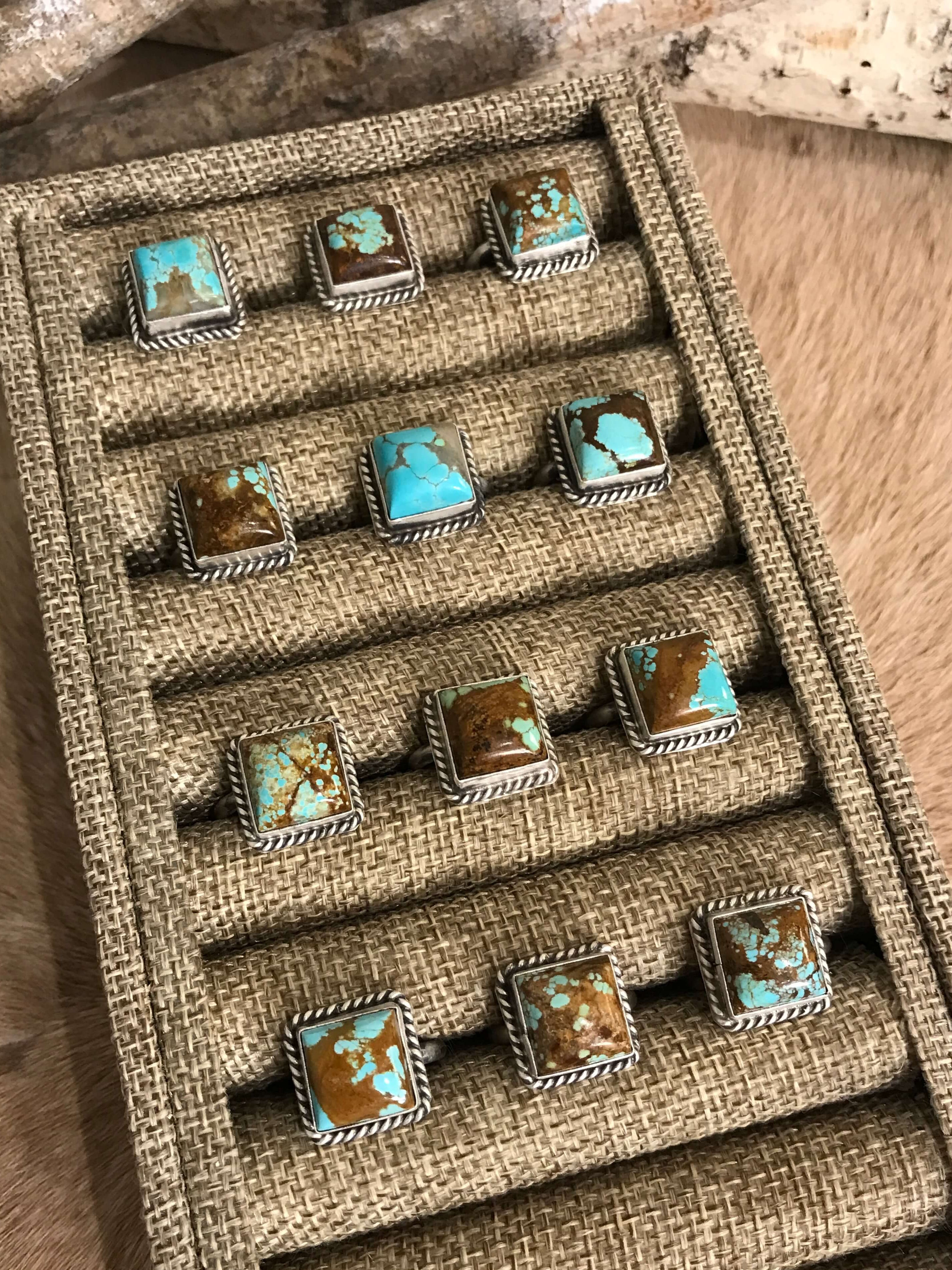 The Yellowstone Square Adjustable Rings-Rings-Calli Co., Turquoise and Silver Jewelry, Native American Handmade, Zuni Tribe, Navajo Tribe, Brock Texas