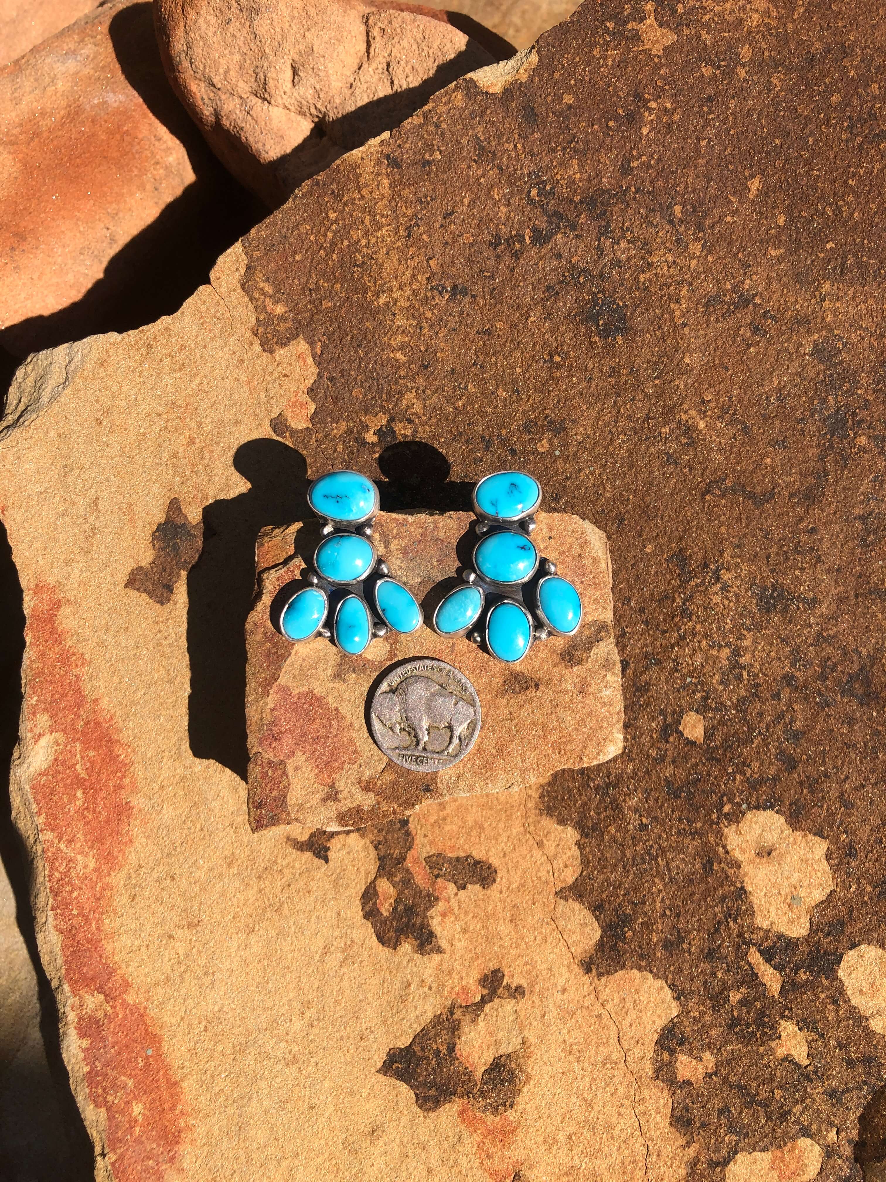 The Guffey Cluster Earrings, 2-Earrings-Calli Co., Turquoise and Silver Jewelry, Native American Handmade, Zuni Tribe, Navajo Tribe, Brock Texas
