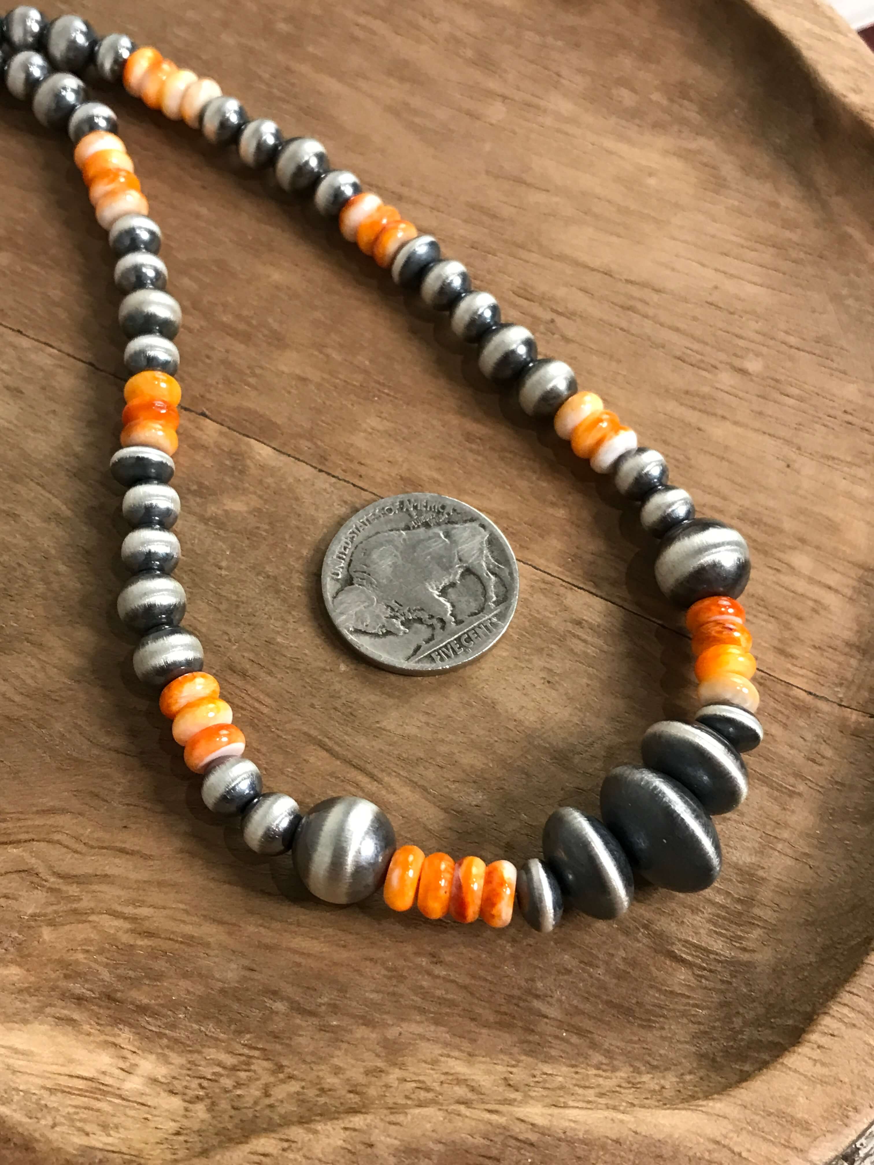 The Bastian Necklace in Orange Spiny-Necklaces-Calli Co., Turquoise and Silver Jewelry, Native American Handmade, Zuni Tribe, Navajo Tribe, Brock Texas