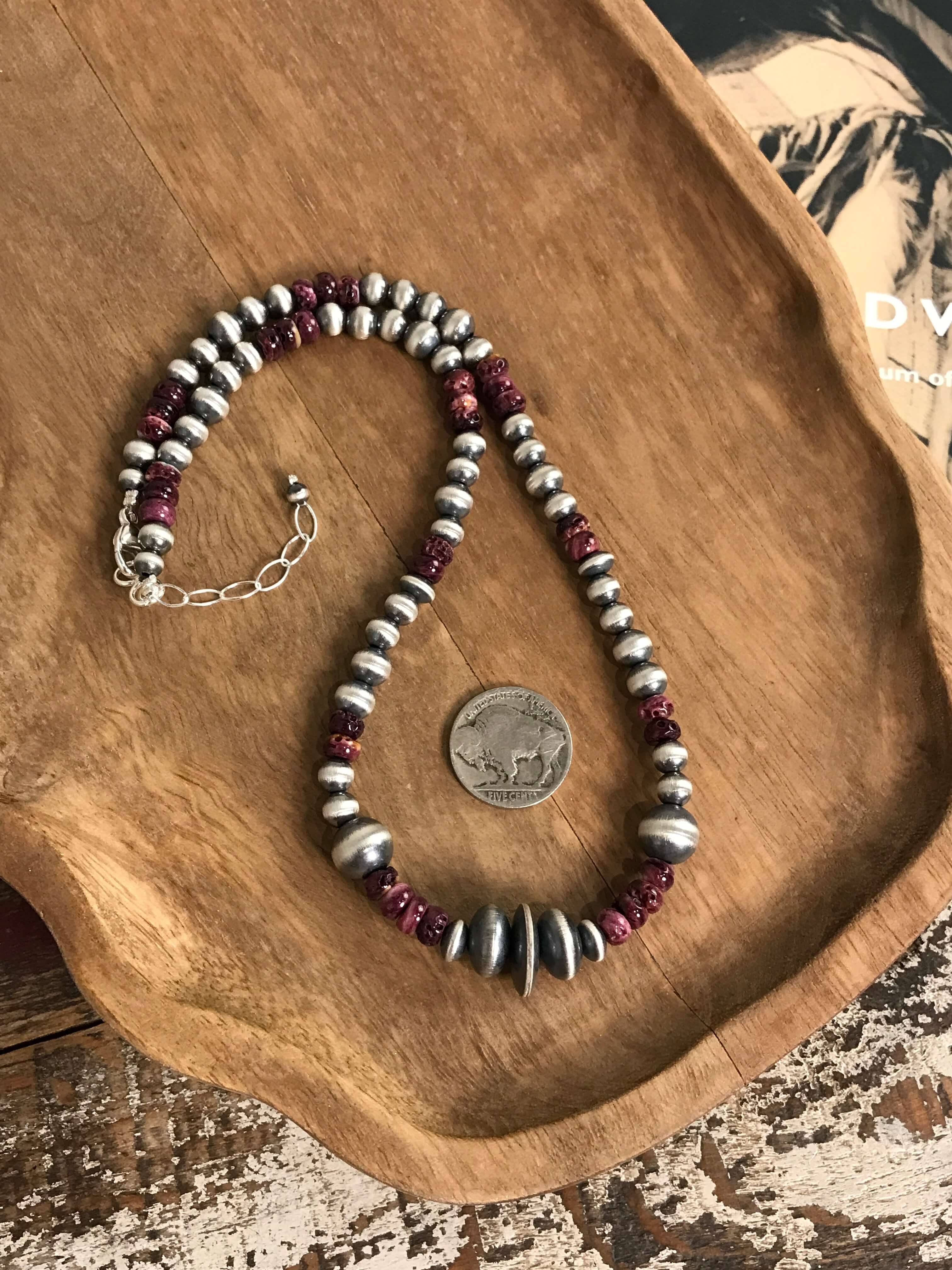 The Bastian Necklace in Purple Spiny-Necklaces-Calli Co., Turquoise and Silver Jewelry, Native American Handmade, Zuni Tribe, Navajo Tribe, Brock Texas