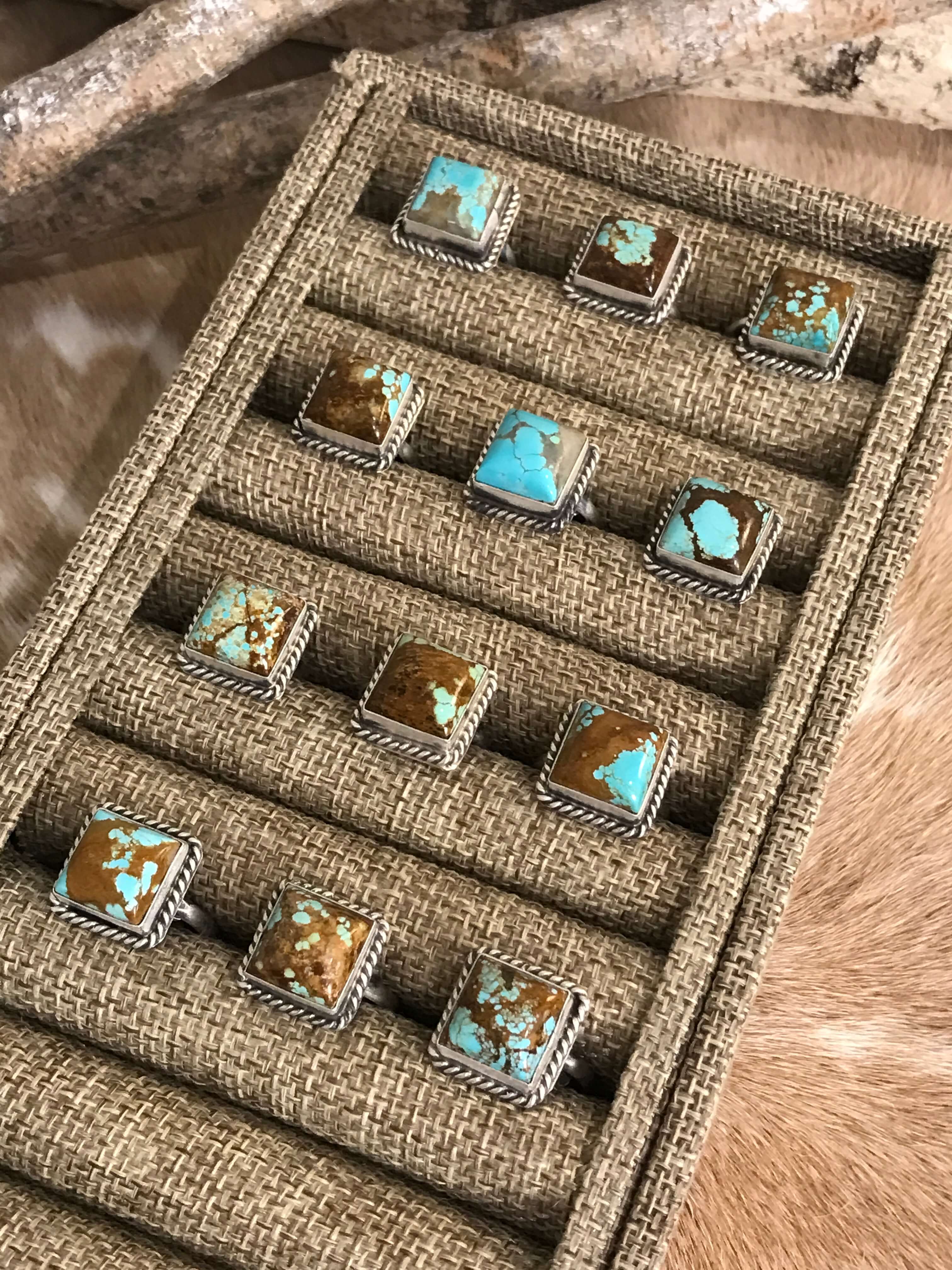 The Yellowstone Square Adjustable Rings-Rings-Calli Co., Turquoise and Silver Jewelry, Native American Handmade, Zuni Tribe, Navajo Tribe, Brock Texas