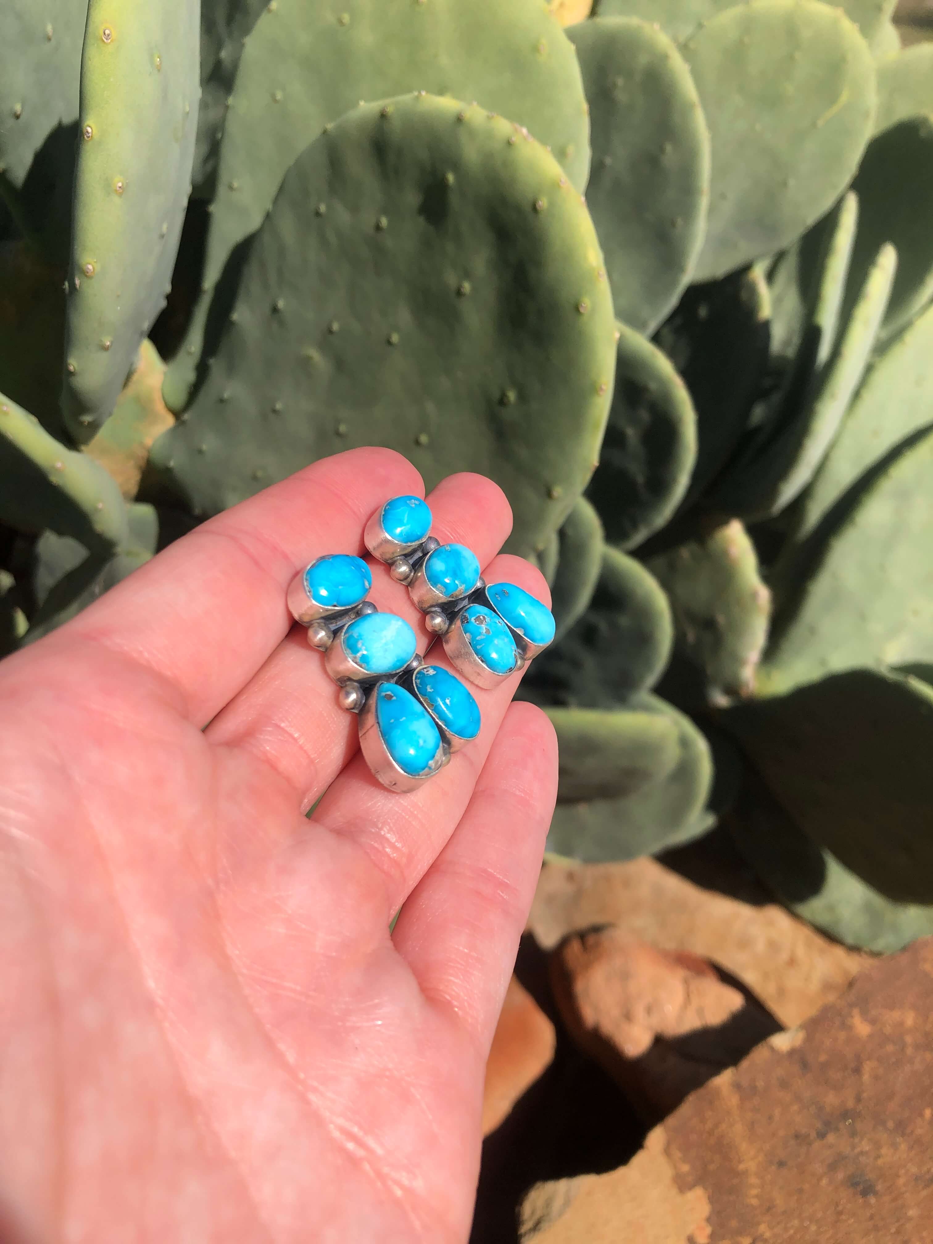 The Guffey Cluster Earrings, 3-Earrings-Calli Co., Turquoise and Silver Jewelry, Native American Handmade, Zuni Tribe, Navajo Tribe, Brock Texas