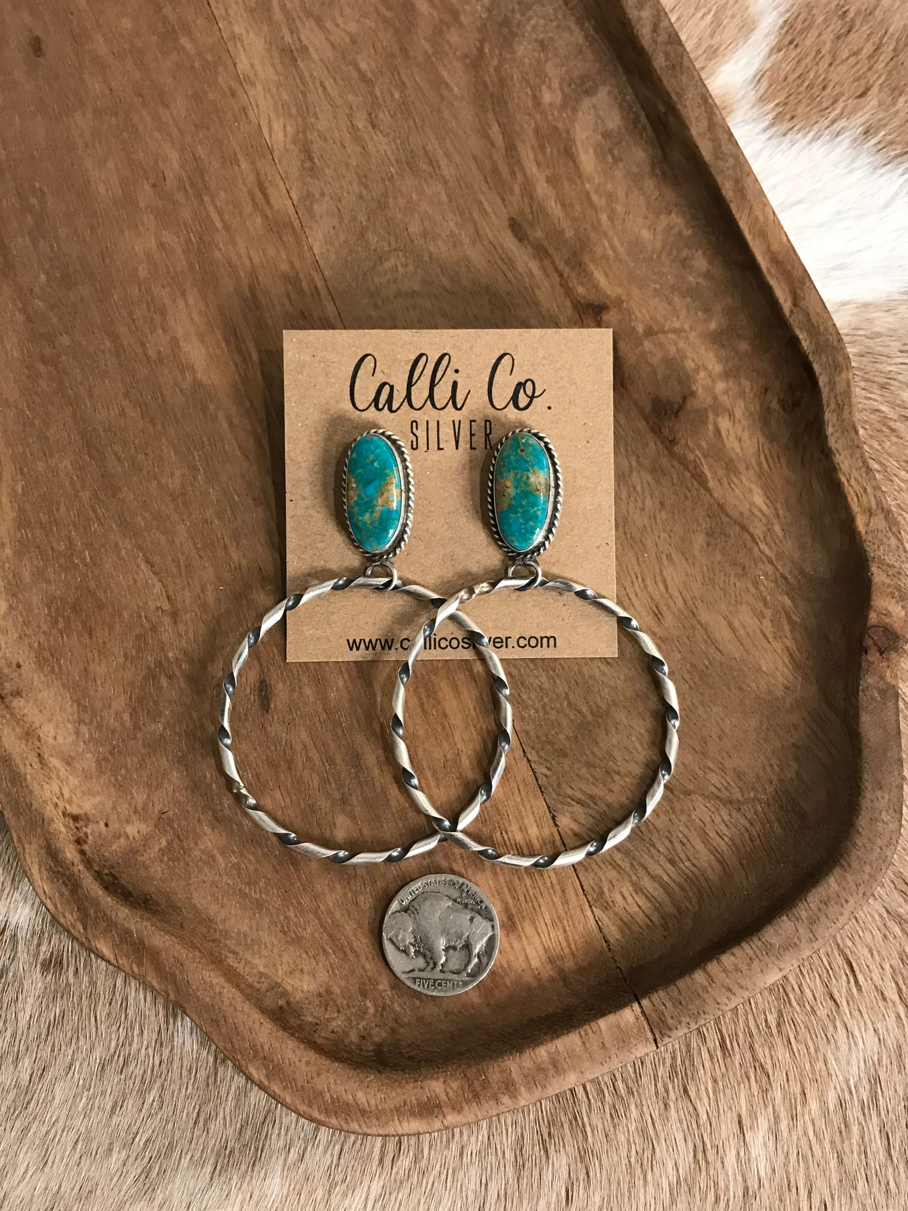 The Swain Hoop Earrings, 25-Earrings-Calli Co., Turquoise and Silver Jewelry, Native American Handmade, Zuni Tribe, Navajo Tribe, Brock Texas