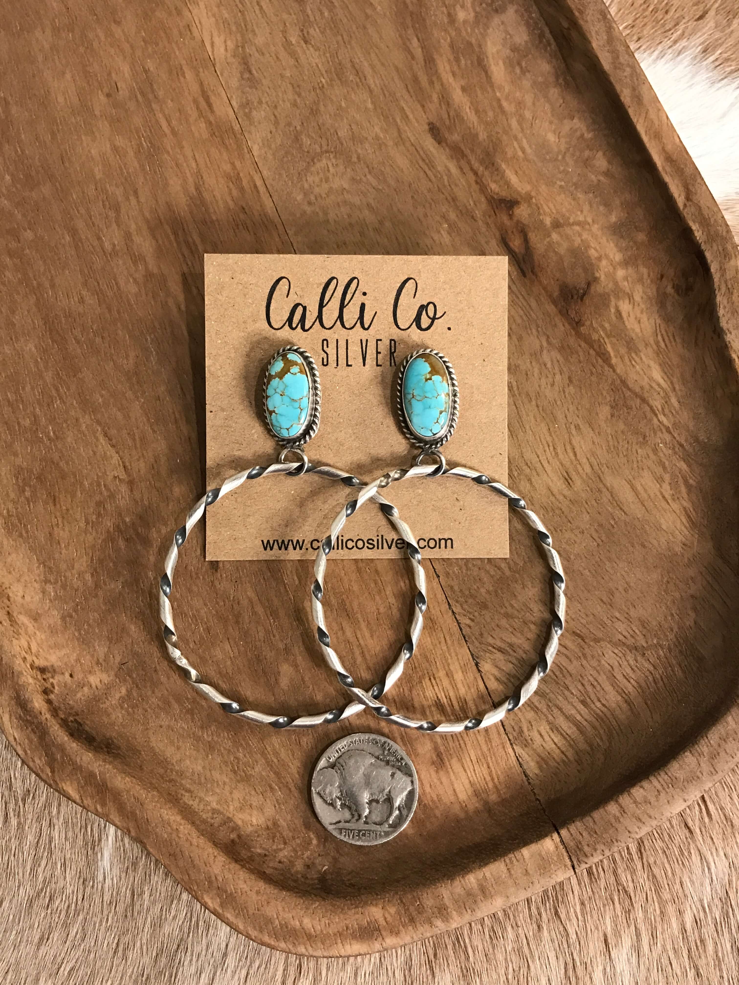 The Swain Hoop Earrings, 27-Earrings-Calli Co., Turquoise and Silver Jewelry, Native American Handmade, Zuni Tribe, Navajo Tribe, Brock Texas