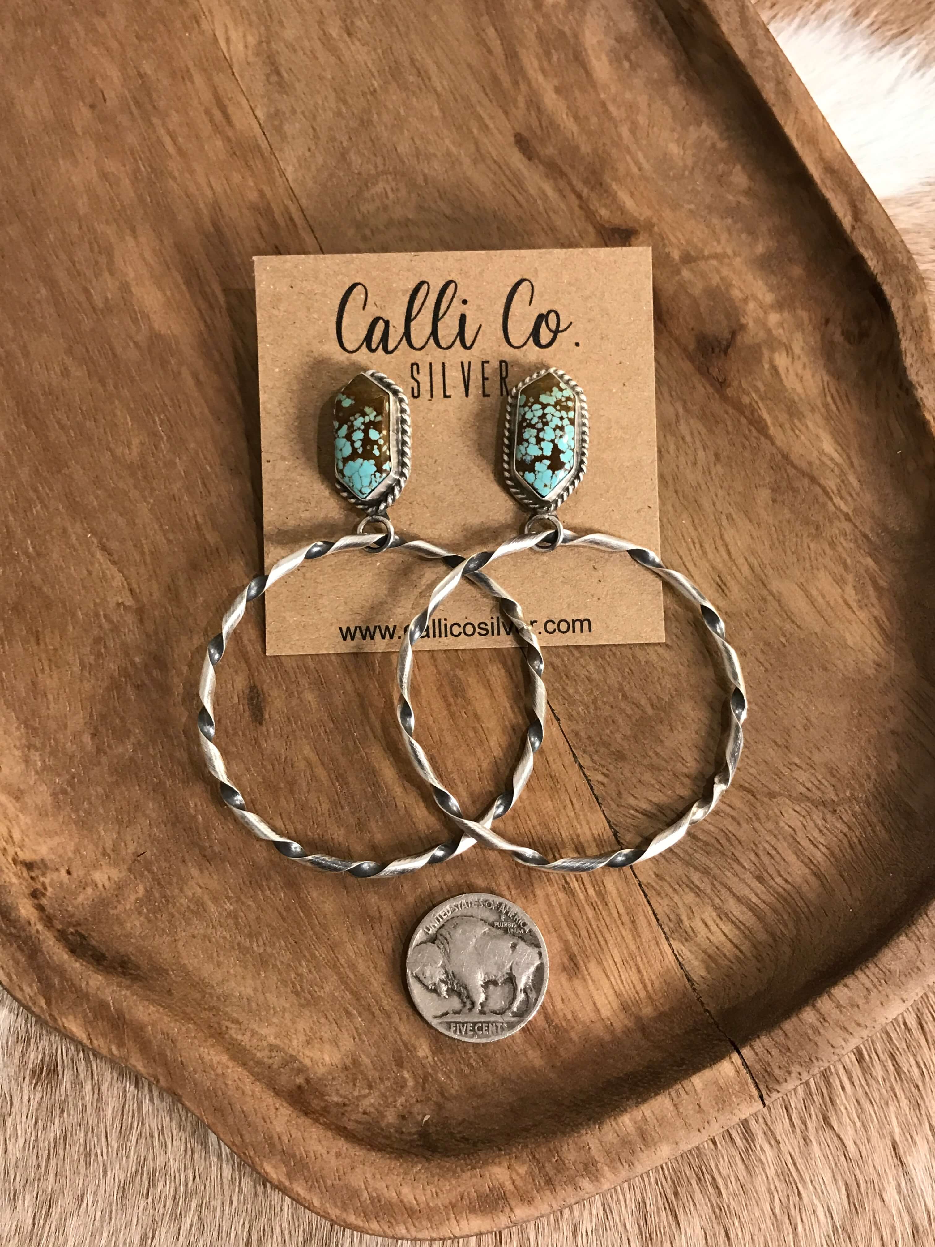 The Swain Hoop Earrings, 30-Earrings-Calli Co., Turquoise and Silver Jewelry, Native American Handmade, Zuni Tribe, Navajo Tribe, Brock Texas