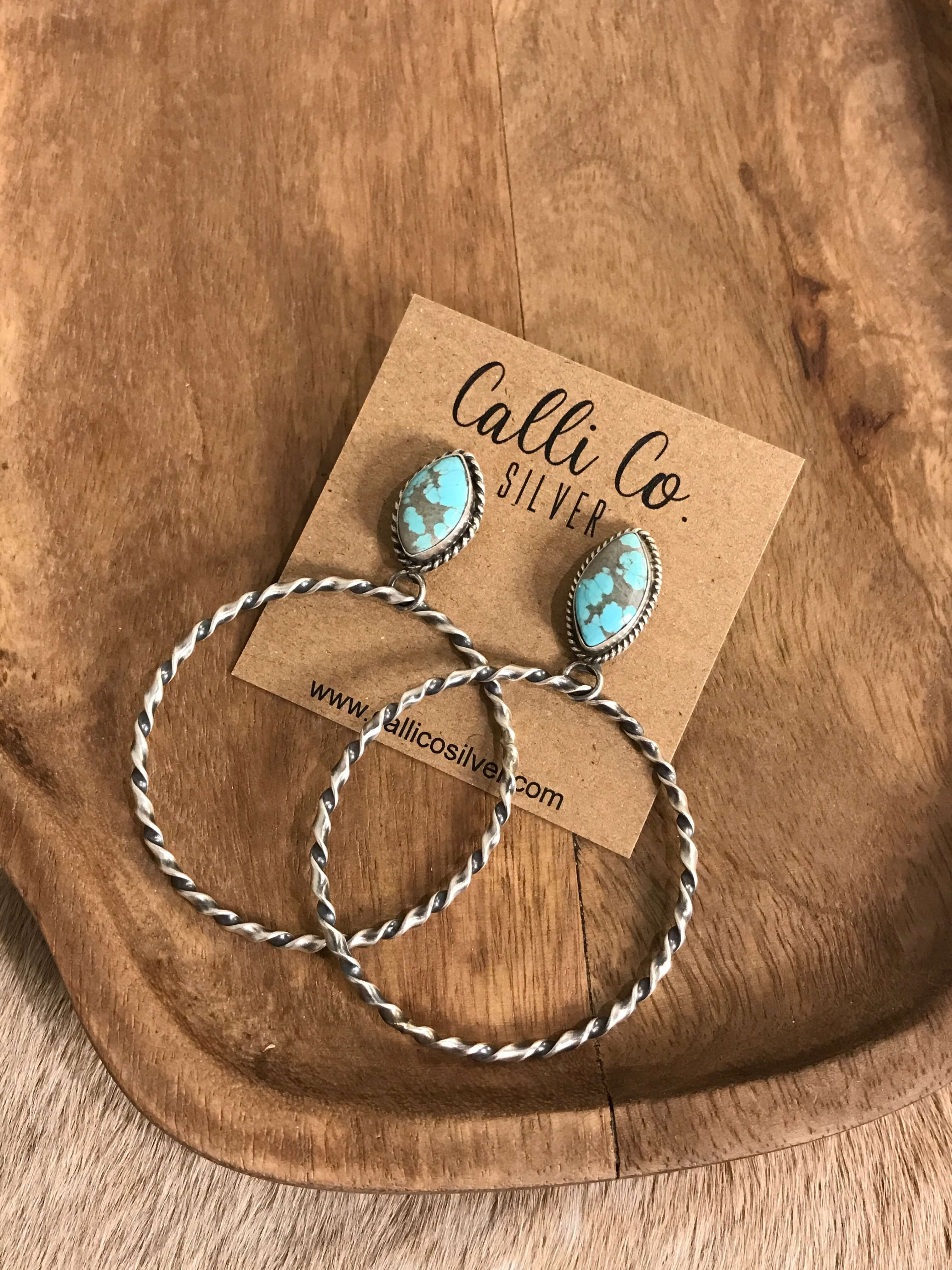 The Swain Hoop Earrings, 32-Earrings-Calli Co., Turquoise and Silver Jewelry, Native American Handmade, Zuni Tribe, Navajo Tribe, Brock Texas