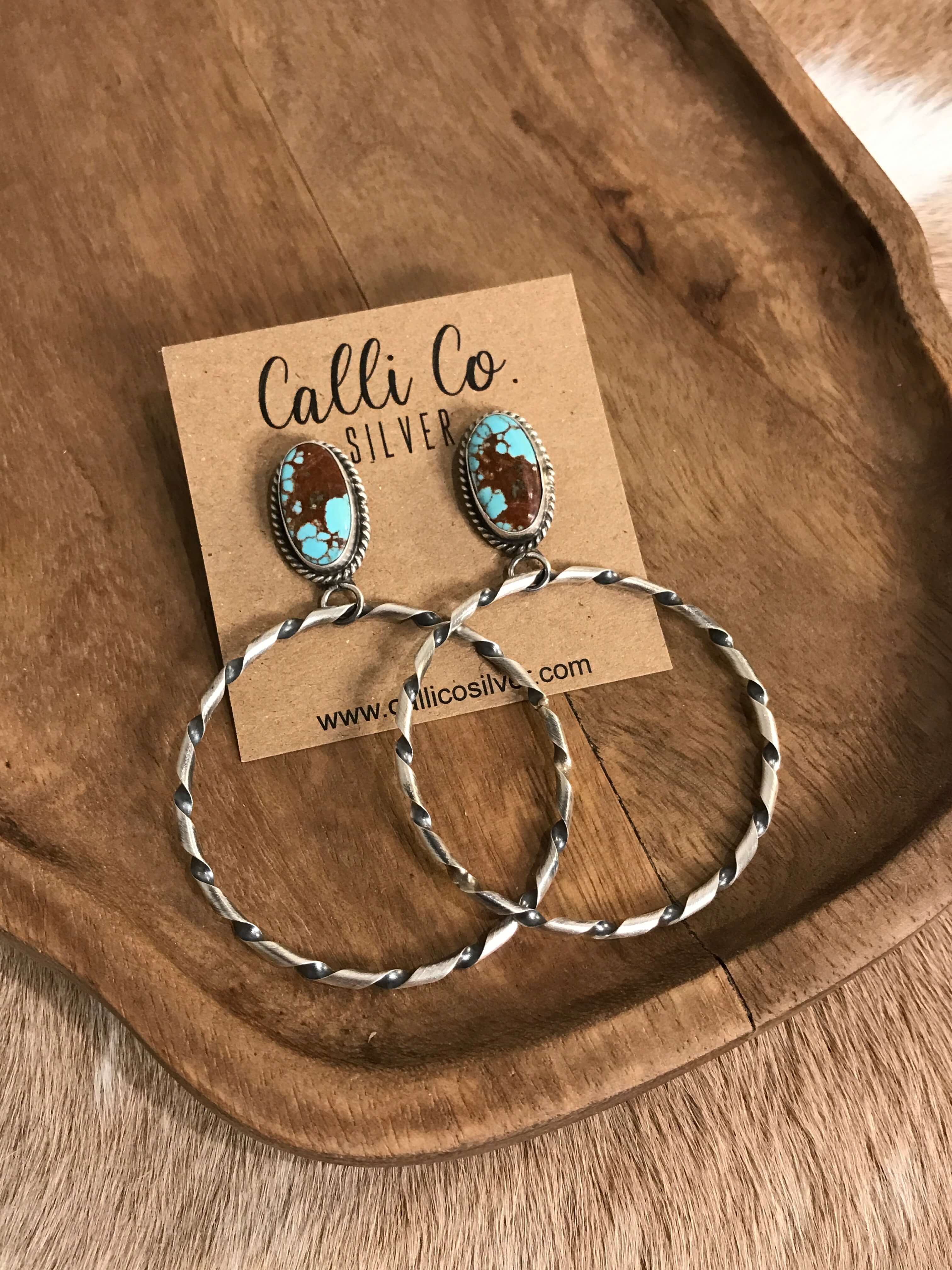 The Swain Hoop Earrings, 34-Earrings-Calli Co., Turquoise and Silver Jewelry, Native American Handmade, Zuni Tribe, Navajo Tribe, Brock Texas