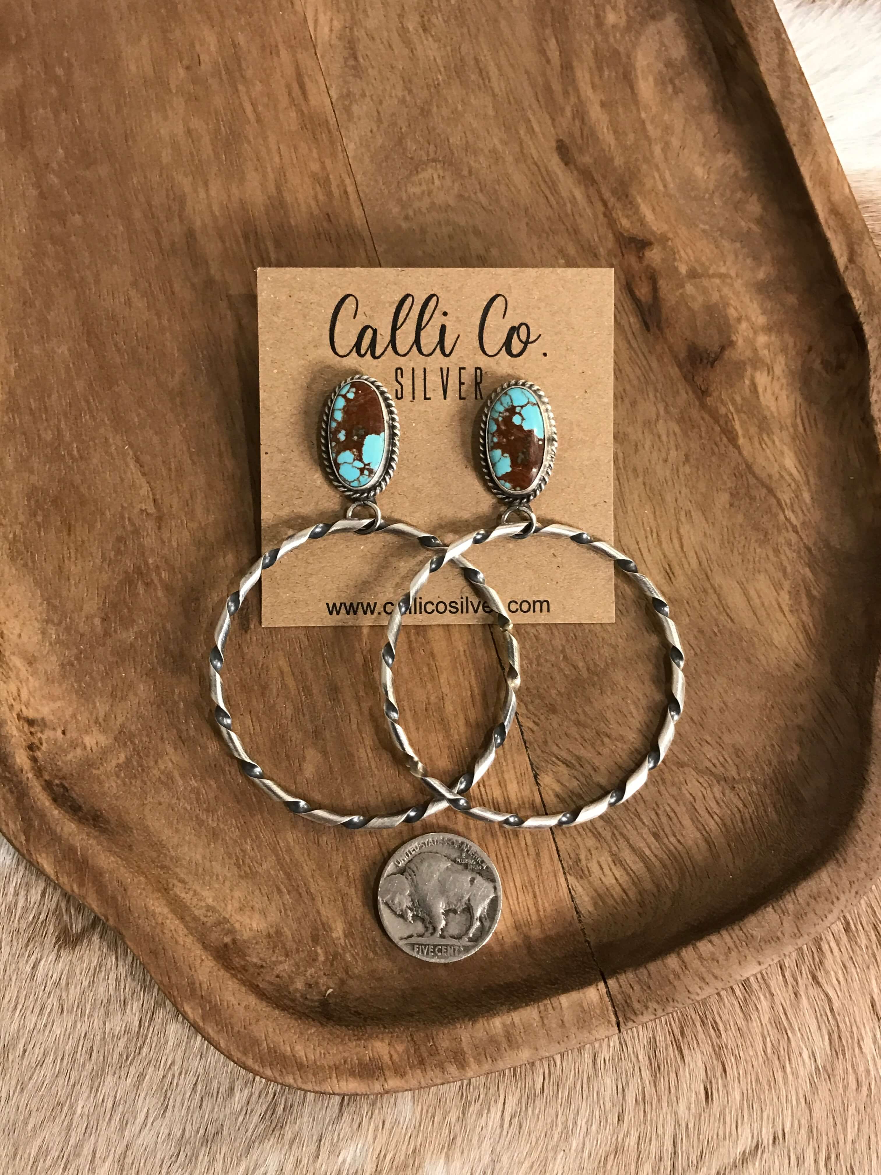 The Swain Hoop Earrings, 34-Earrings-Calli Co., Turquoise and Silver Jewelry, Native American Handmade, Zuni Tribe, Navajo Tribe, Brock Texas