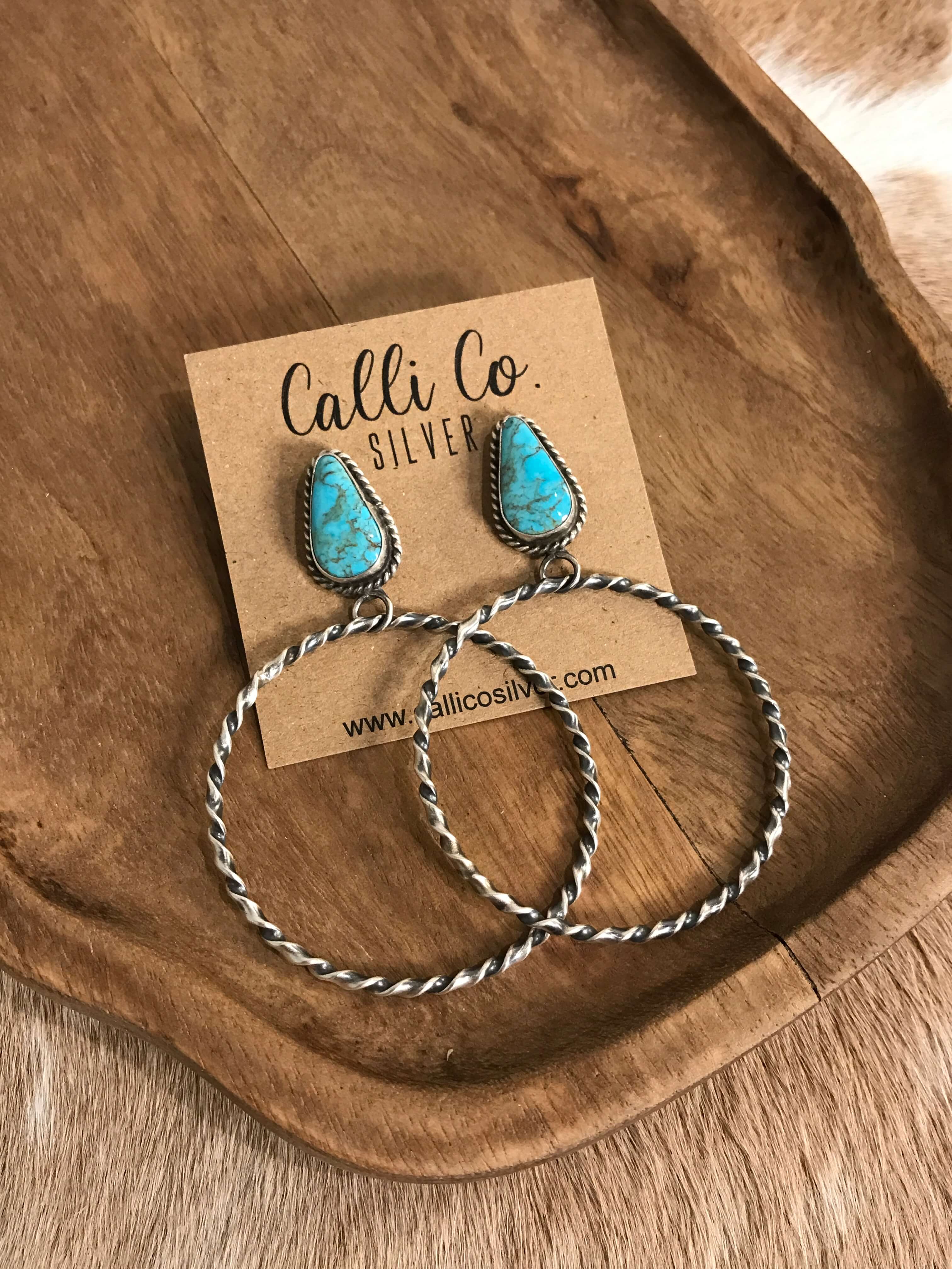 The Swain Hoop Earrings, 35-Earrings-Calli Co., Turquoise and Silver Jewelry, Native American Handmade, Zuni Tribe, Navajo Tribe, Brock Texas