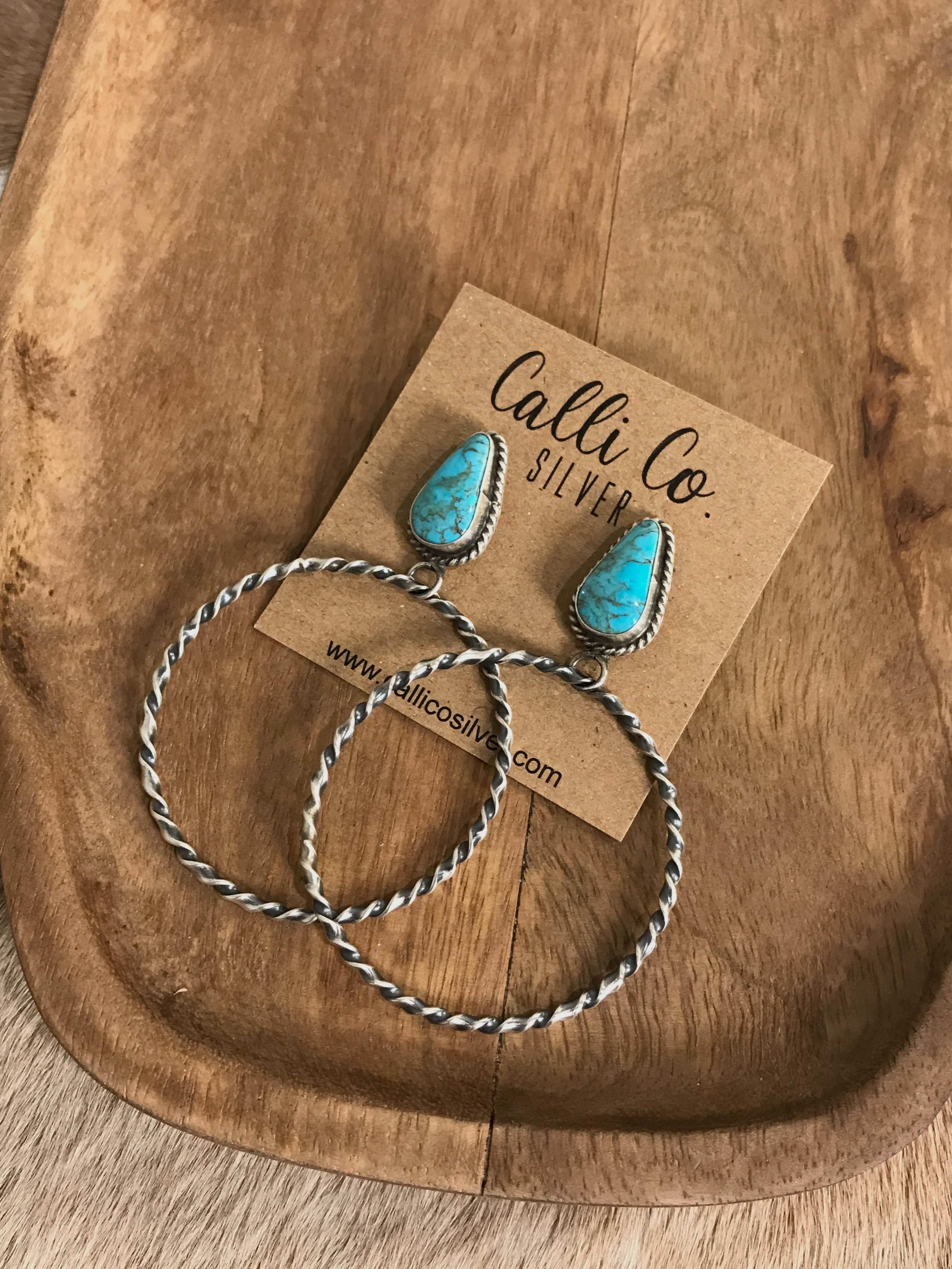 The Swain Hoop Earrings, 35-Earrings-Calli Co., Turquoise and Silver Jewelry, Native American Handmade, Zuni Tribe, Navajo Tribe, Brock Texas