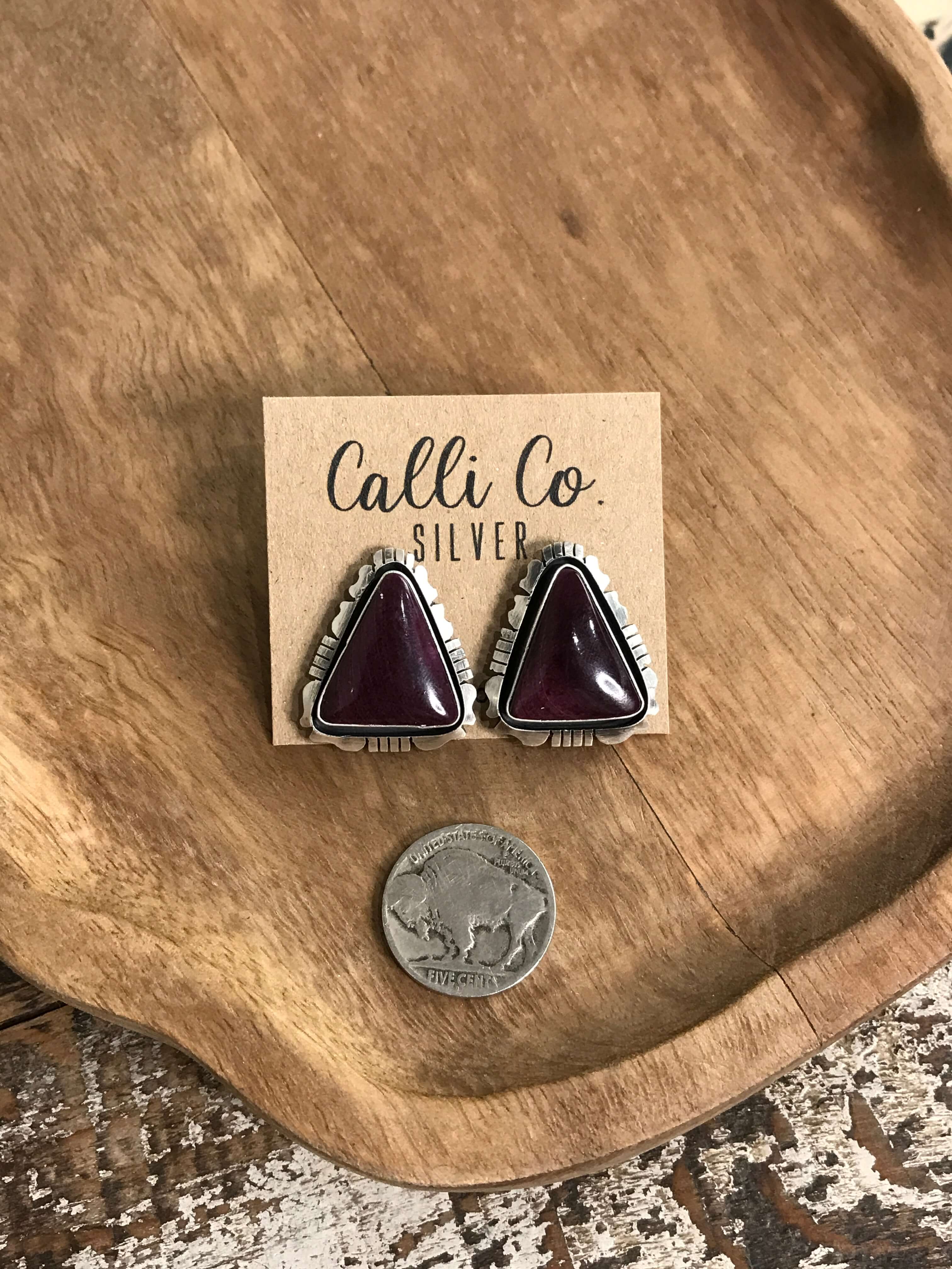 The Spiny Studs, 3-Earrings-Calli Co., Turquoise and Silver Jewelry, Native American Handmade, Zuni Tribe, Navajo Tribe, Brock Texas