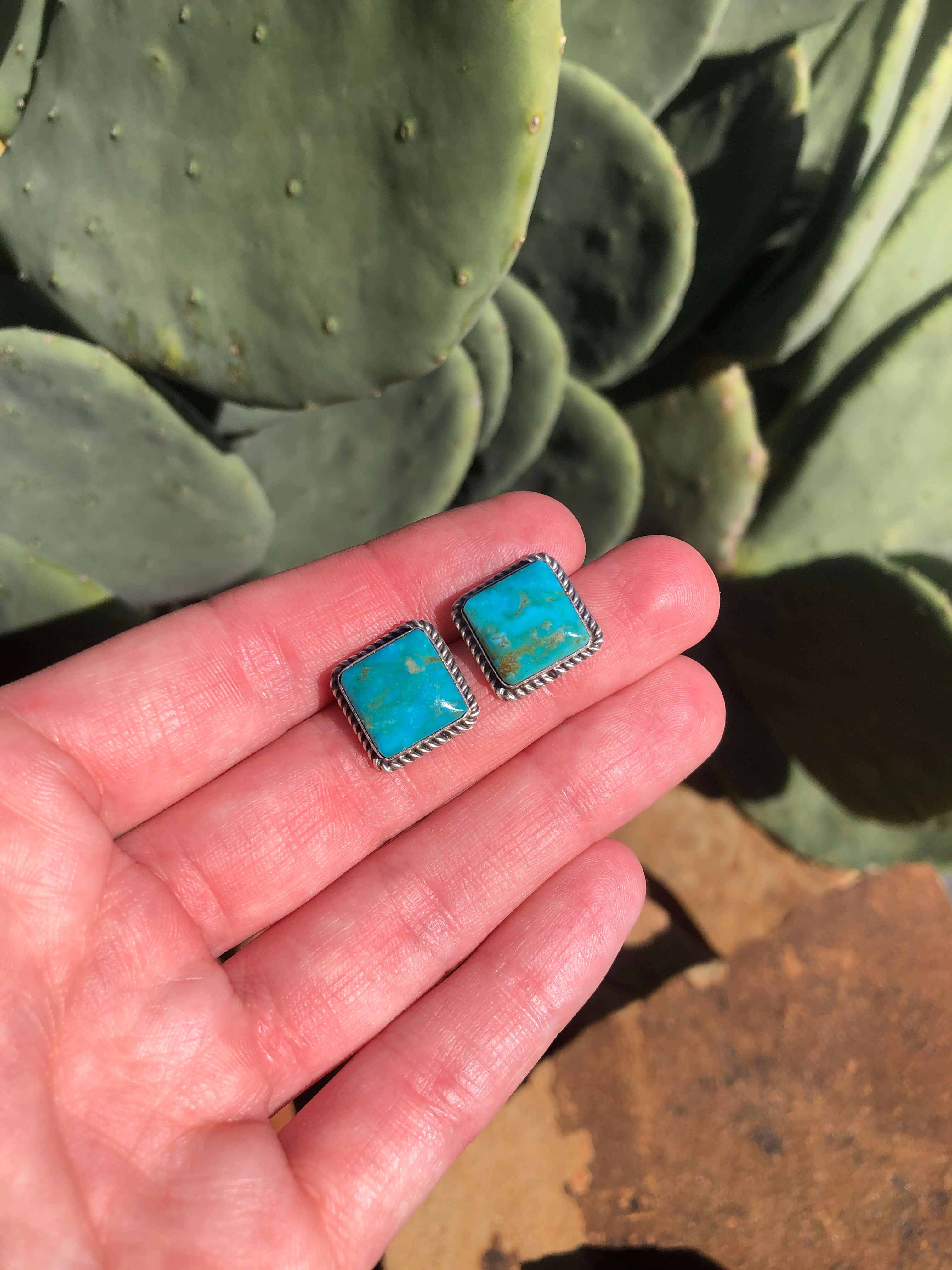 The Turquoise Studs, 15-Earrings-Calli Co., Turquoise and Silver Jewelry, Native American Handmade, Zuni Tribe, Navajo Tribe, Brock Texas