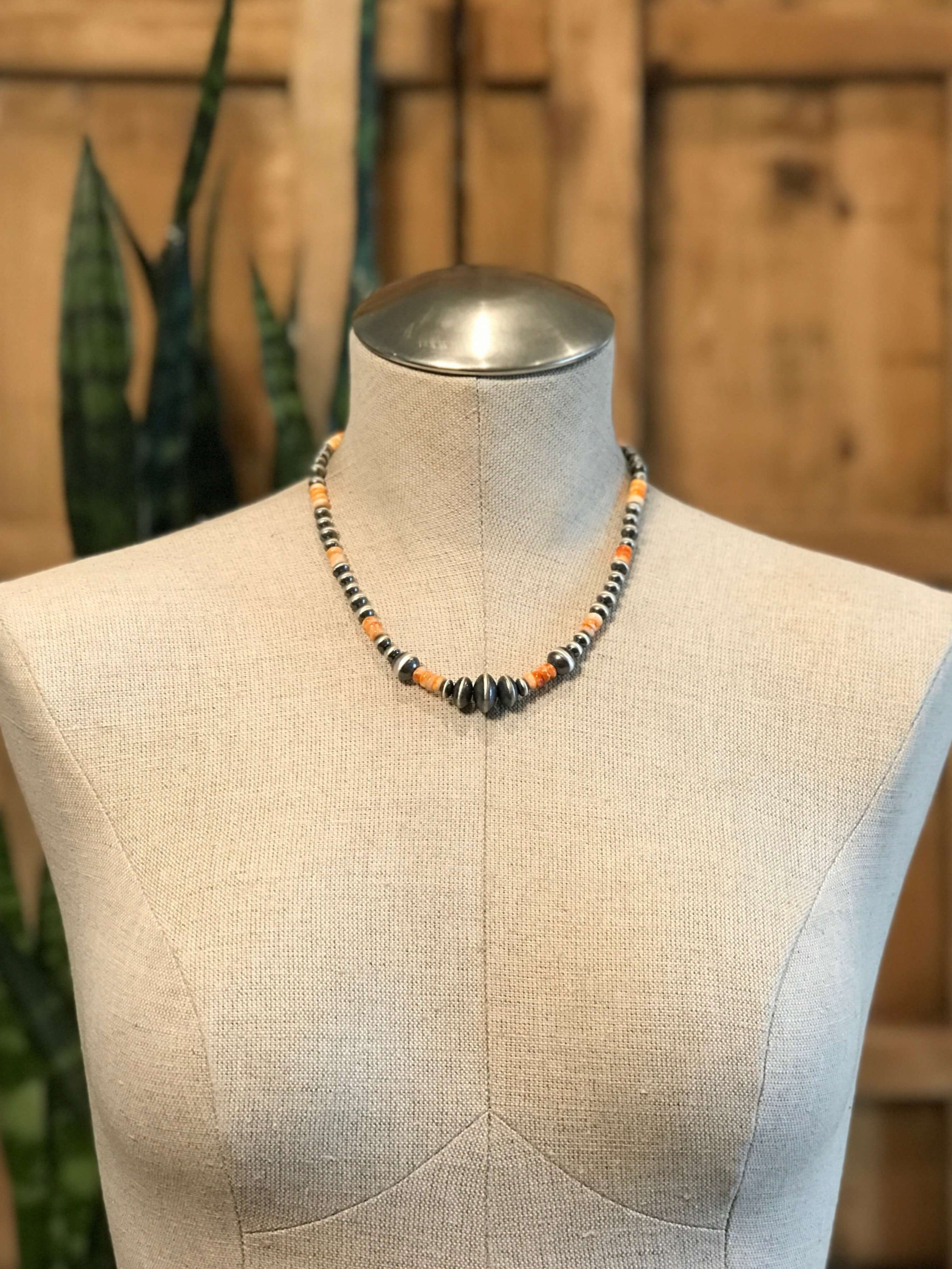 The Bastian Necklace in Orange Spiny-Necklaces-Calli Co., Turquoise and Silver Jewelry, Native American Handmade, Zuni Tribe, Navajo Tribe, Brock Texas