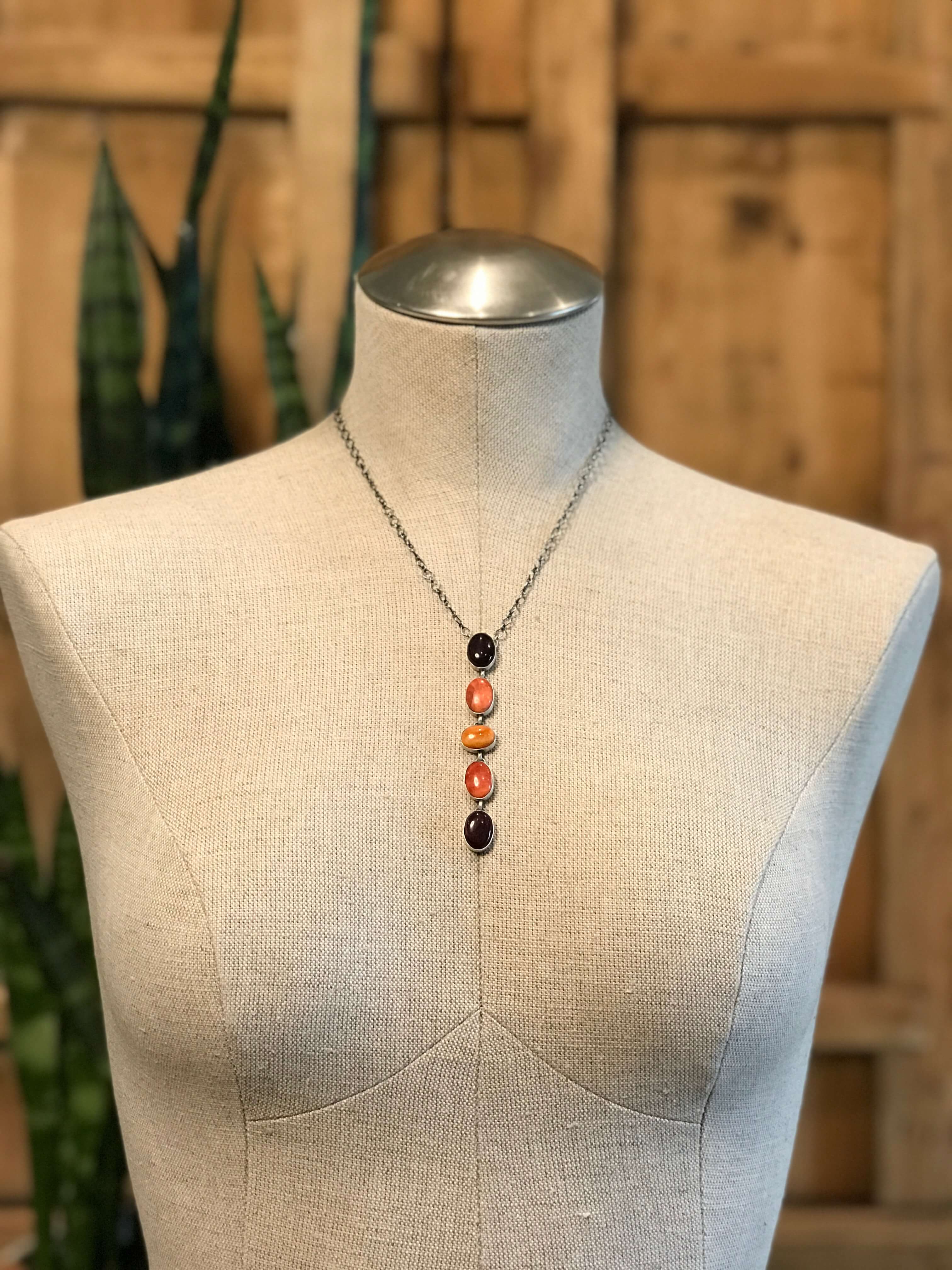 The Arroyo Lariat Necklace in Spiny Oyster, 9-Necklaces-Calli Co., Turquoise and Silver Jewelry, Native American Handmade, Zuni Tribe, Navajo Tribe, Brock Texas