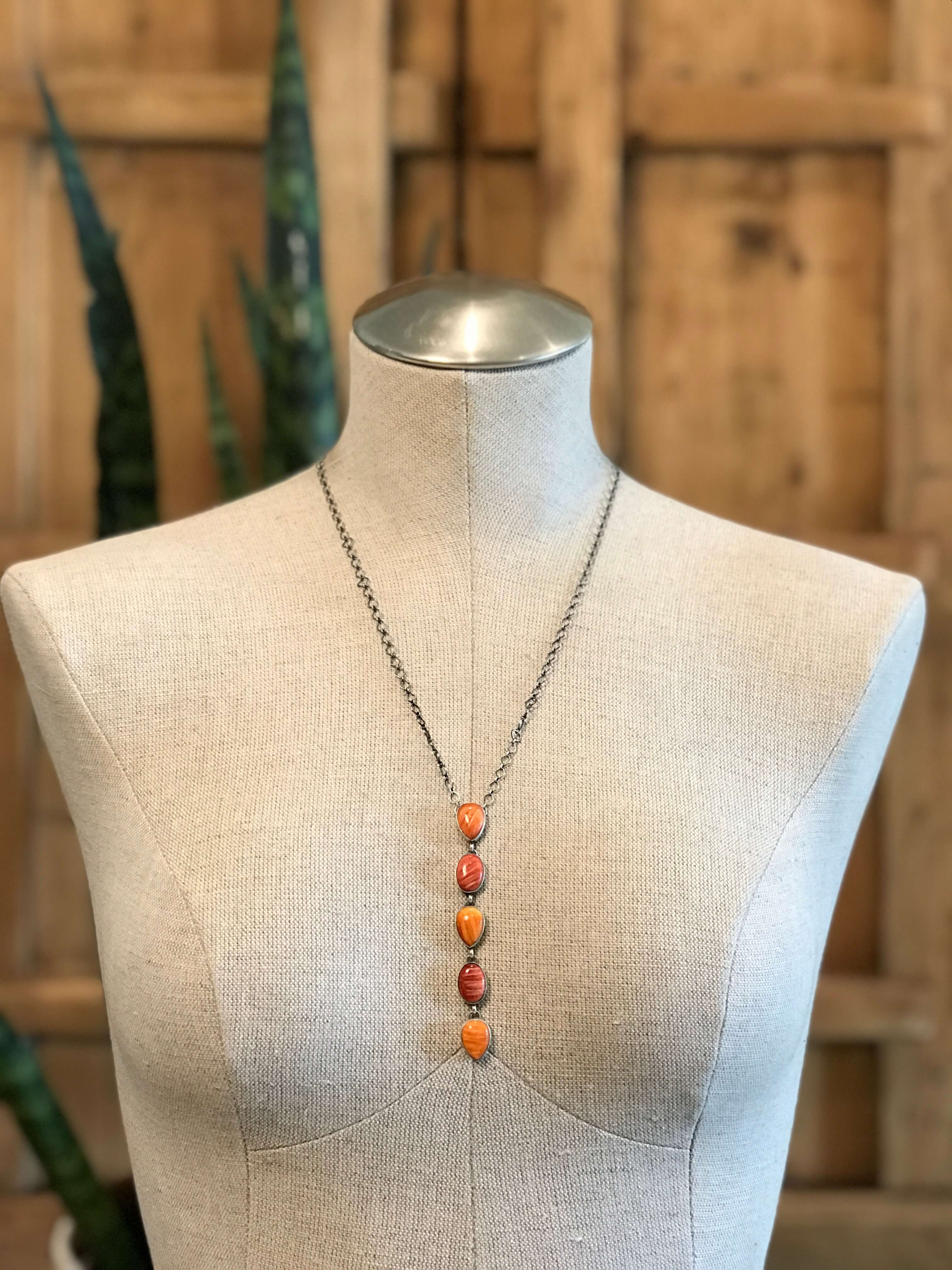 The Arroyo Lariat Necklace in Spiny Oyster, 11-Necklaces-Calli Co., Turquoise and Silver Jewelry, Native American Handmade, Zuni Tribe, Navajo Tribe, Brock Texas