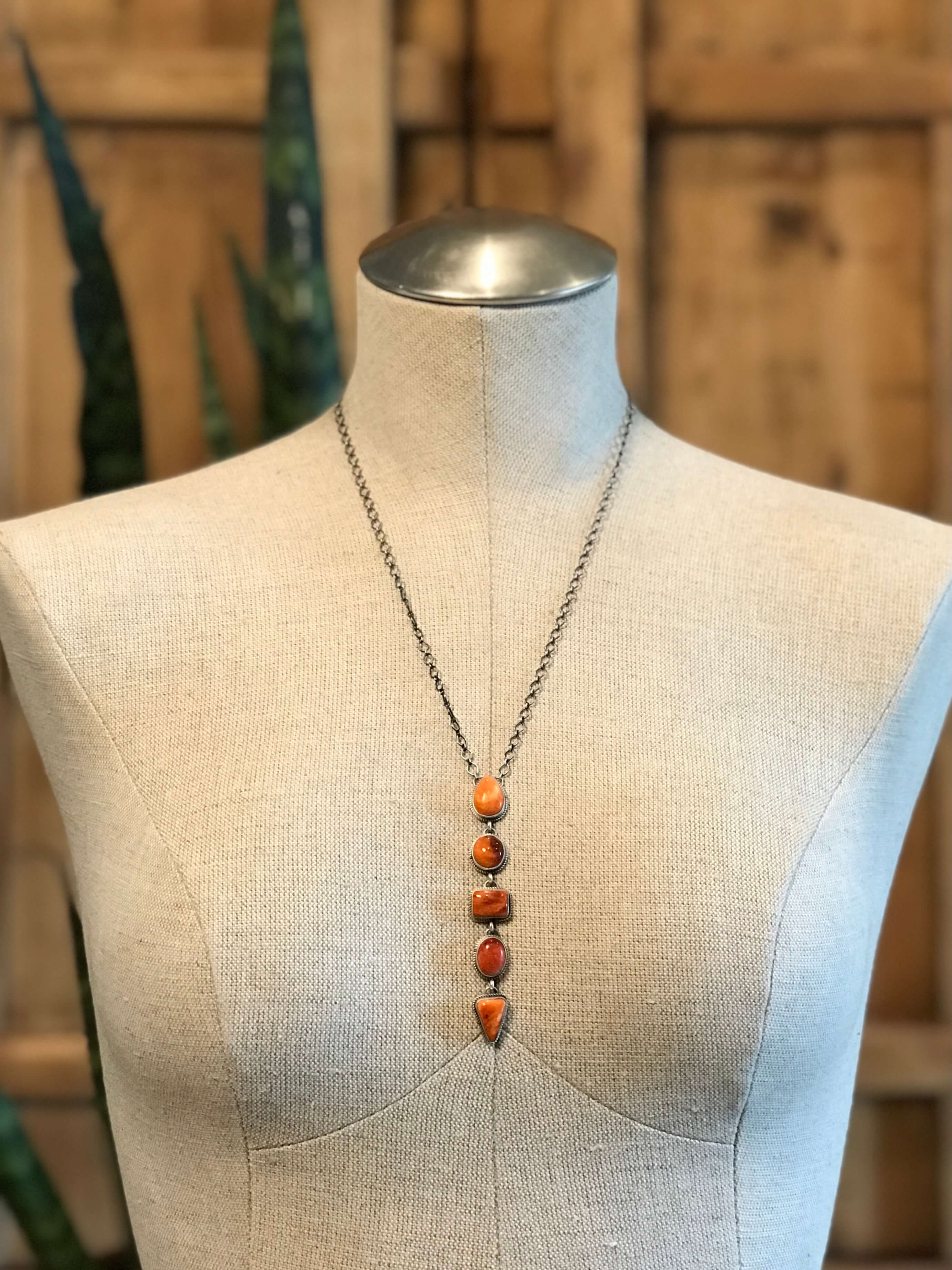 The Arroyo Lariat Necklace in Spiny Oyster, 15-Necklaces-Calli Co., Turquoise and Silver Jewelry, Native American Handmade, Zuni Tribe, Navajo Tribe, Brock Texas