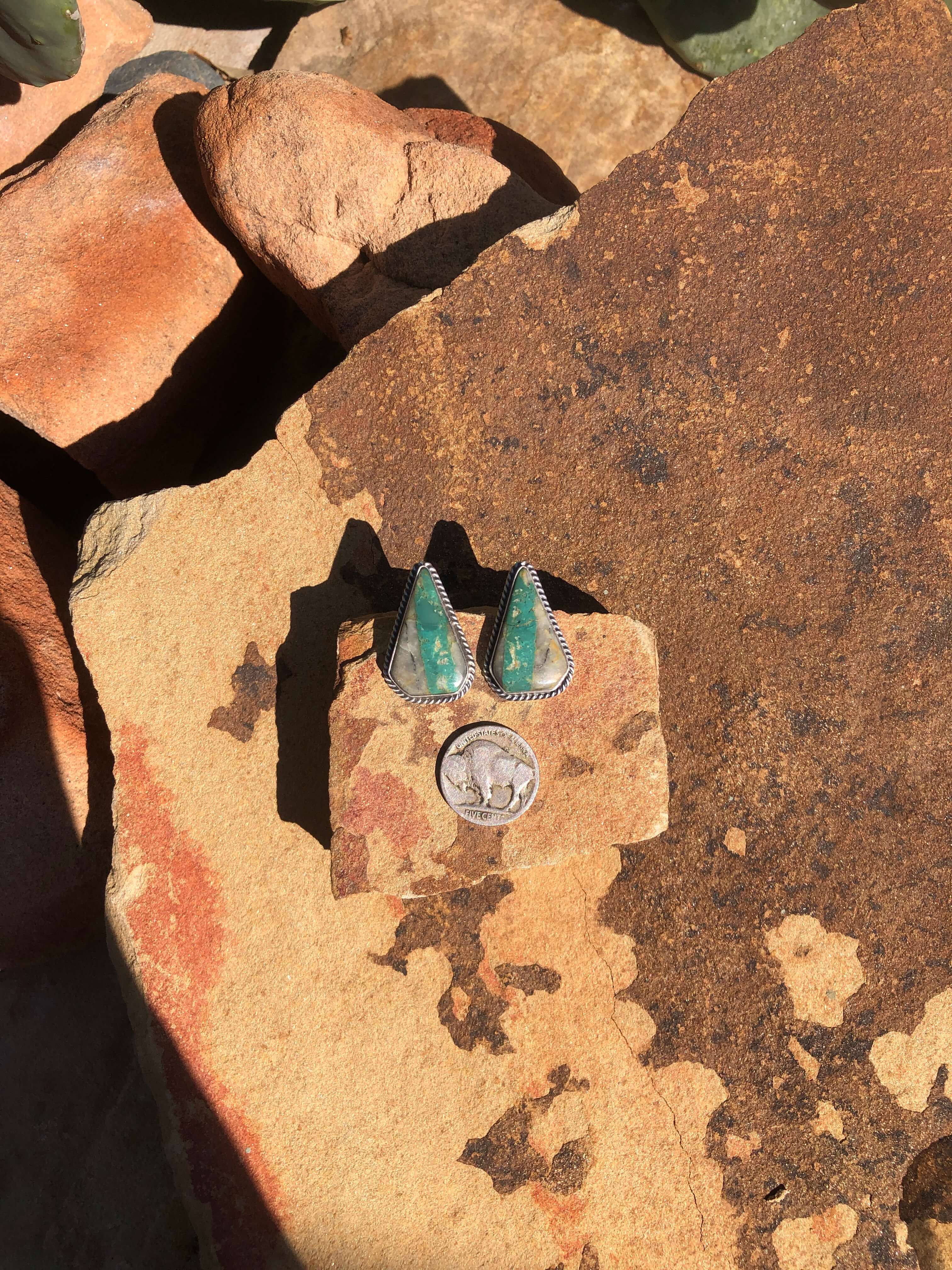 The Turquoise Studs, 3-Earrings-Calli Co., Turquoise and Silver Jewelry, Native American Handmade, Zuni Tribe, Navajo Tribe, Brock Texas