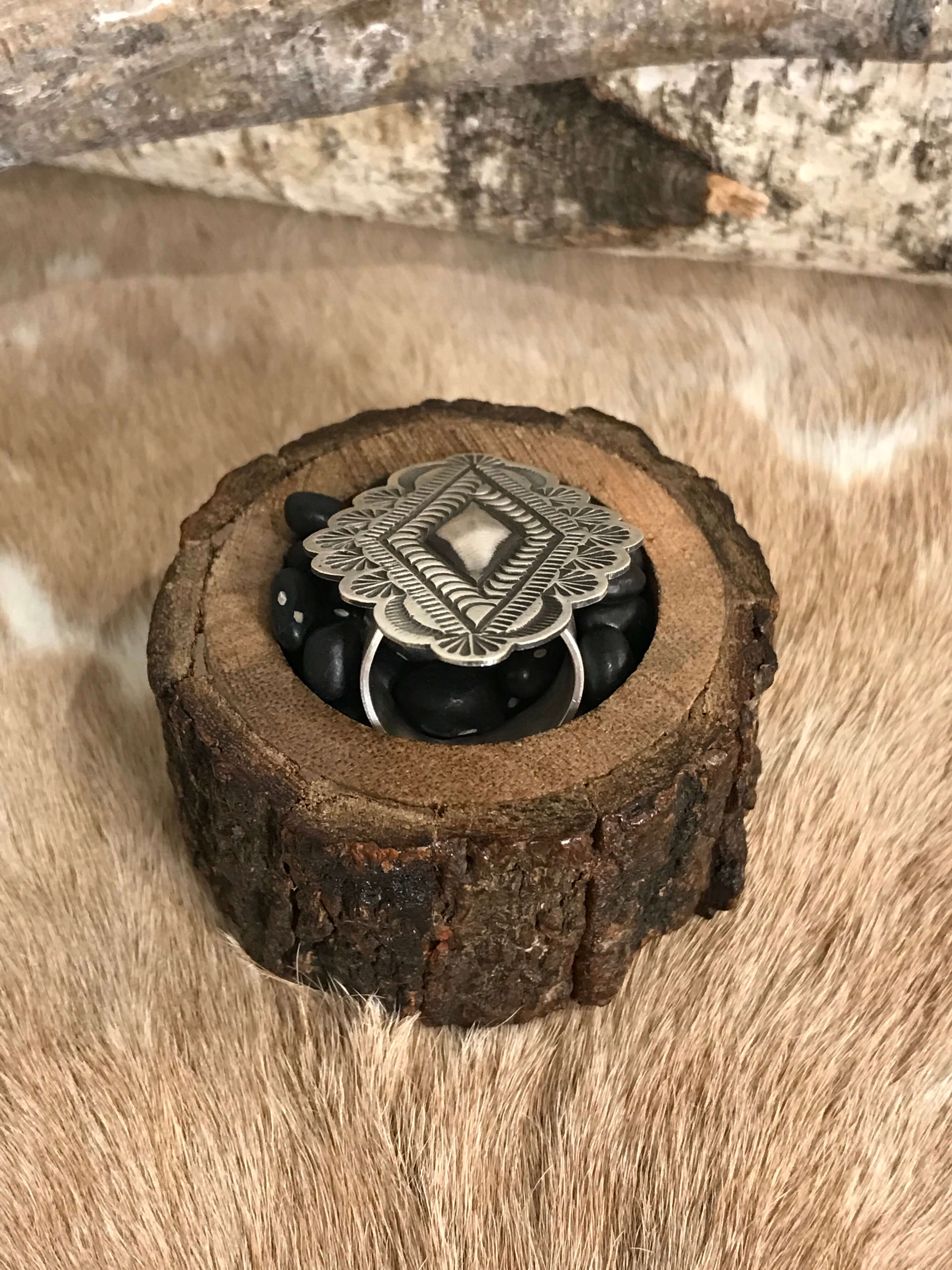 The El Rito Adjustable Concho Ring, 1-Rings-Calli Co., Turquoise and Silver Jewelry, Native American Handmade, Zuni Tribe, Navajo Tribe, Brock Texas
