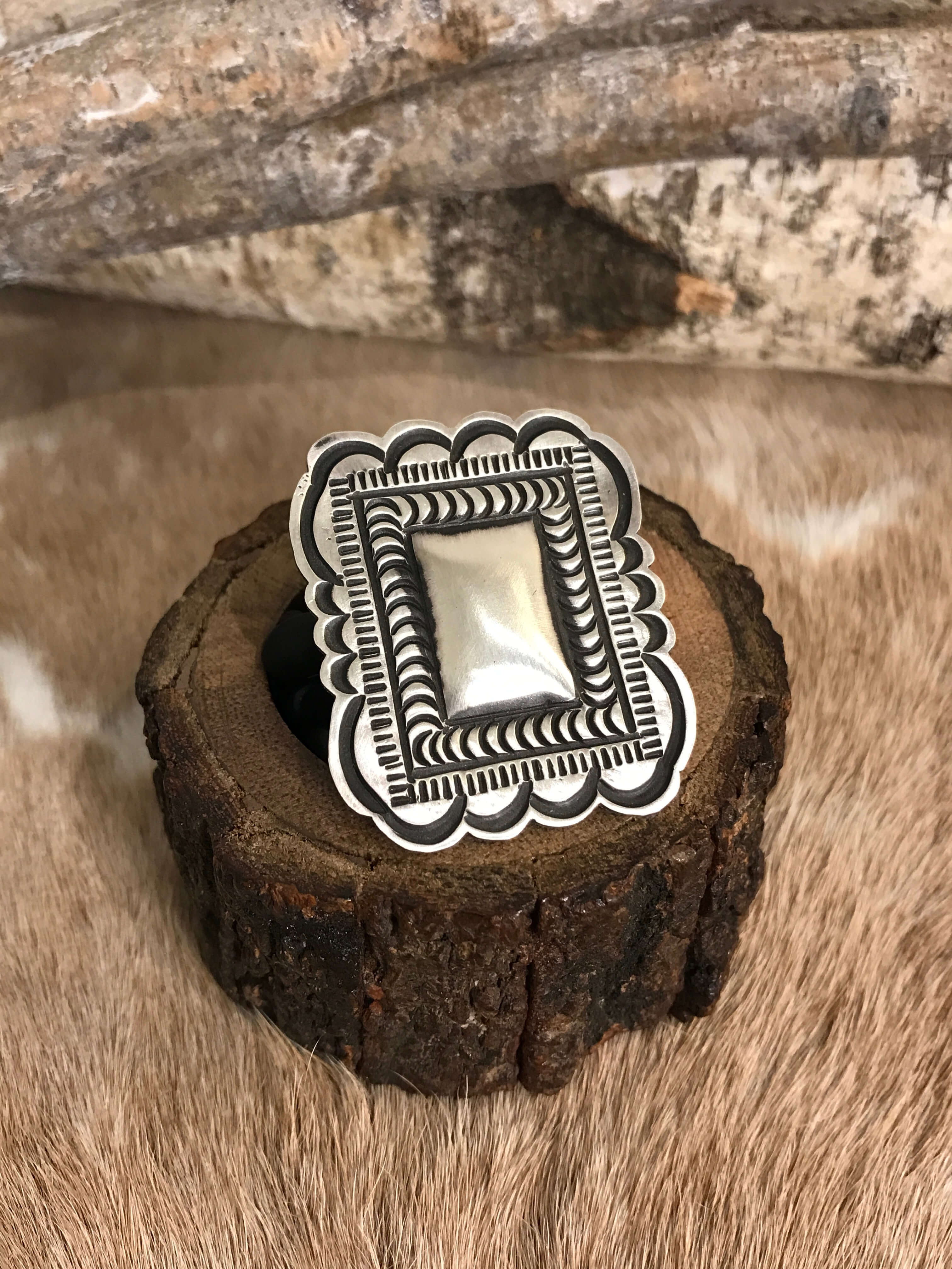 The El Rito Adjustable Concho Ring, 2-Rings-Calli Co., Turquoise and Silver Jewelry, Native American Handmade, Zuni Tribe, Navajo Tribe, Brock Texas