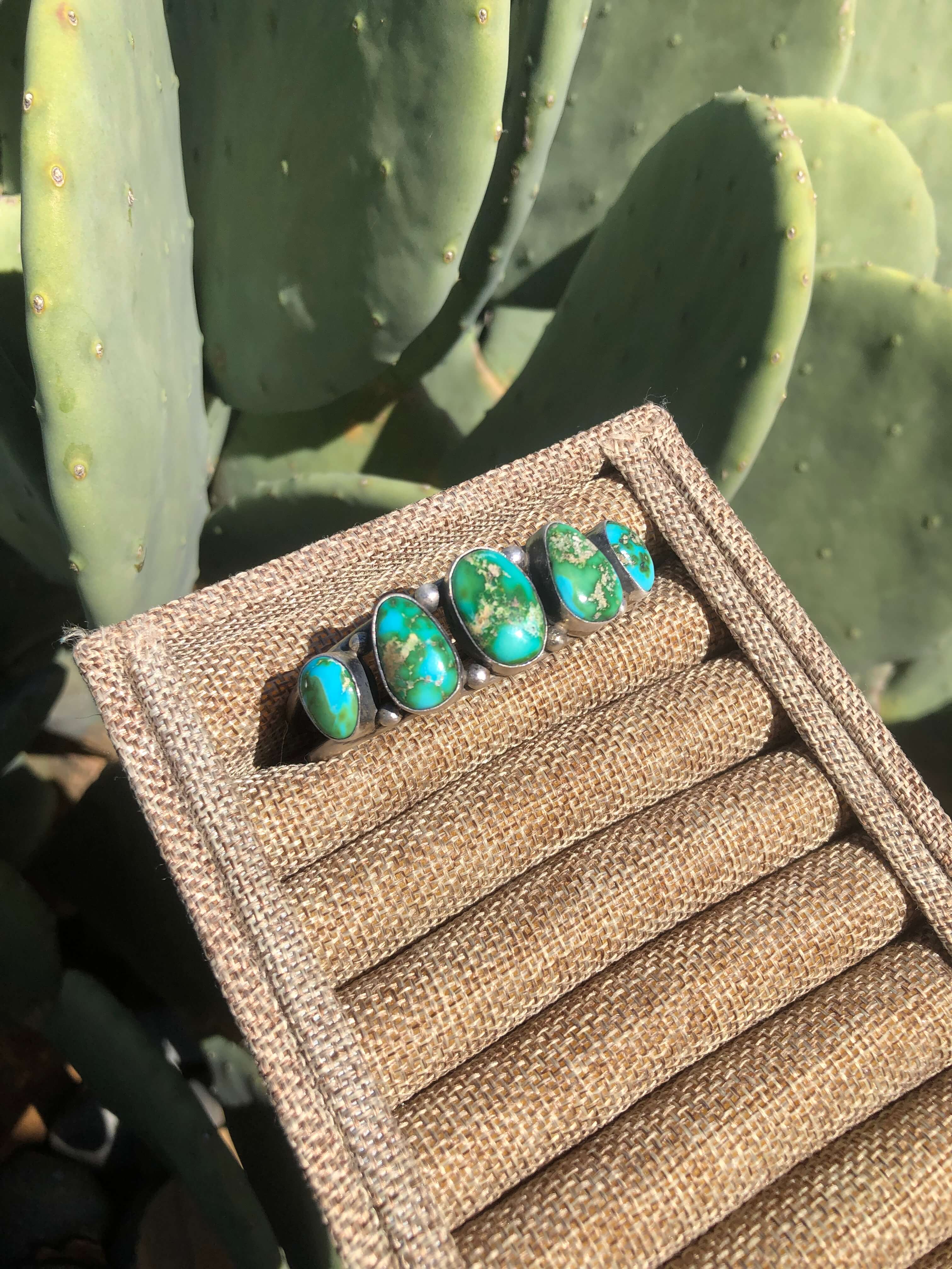 The 5 Stone Turquoise Cuff, 1-Bracelets & Cuffs-Calli Co., Turquoise and Silver Jewelry, Native American Handmade, Zuni Tribe, Navajo Tribe, Brock Texas