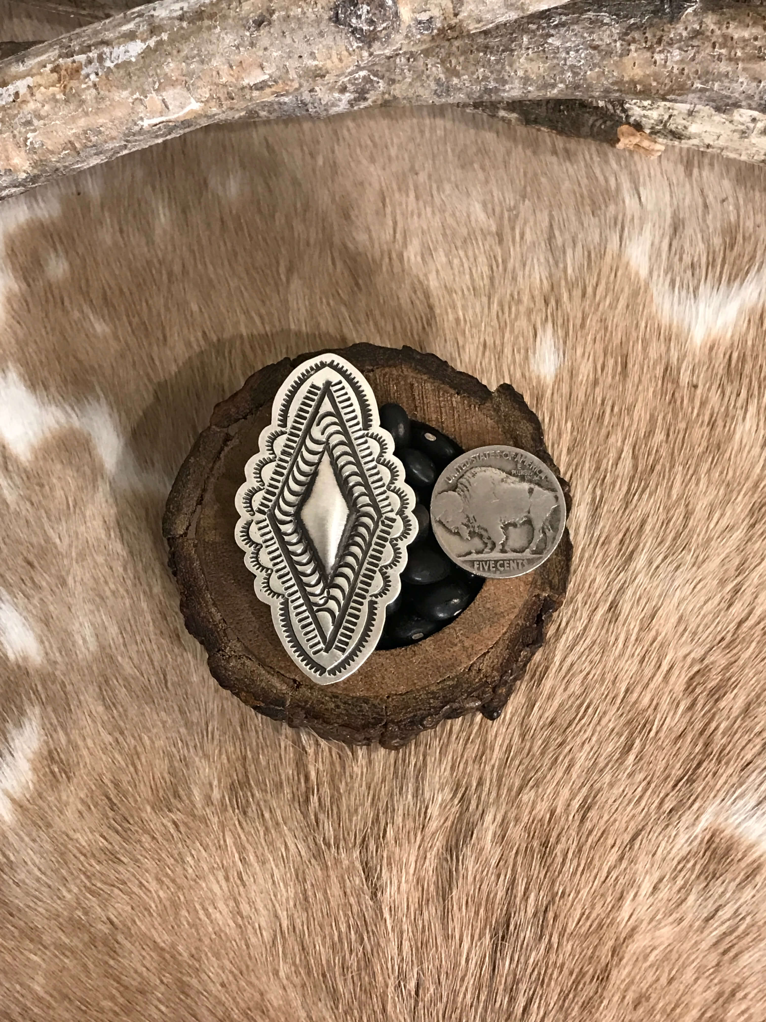 The El Rito Adjustable Concho Ring, 4-Rings-Calli Co., Turquoise and Silver Jewelry, Native American Handmade, Zuni Tribe, Navajo Tribe, Brock Texas