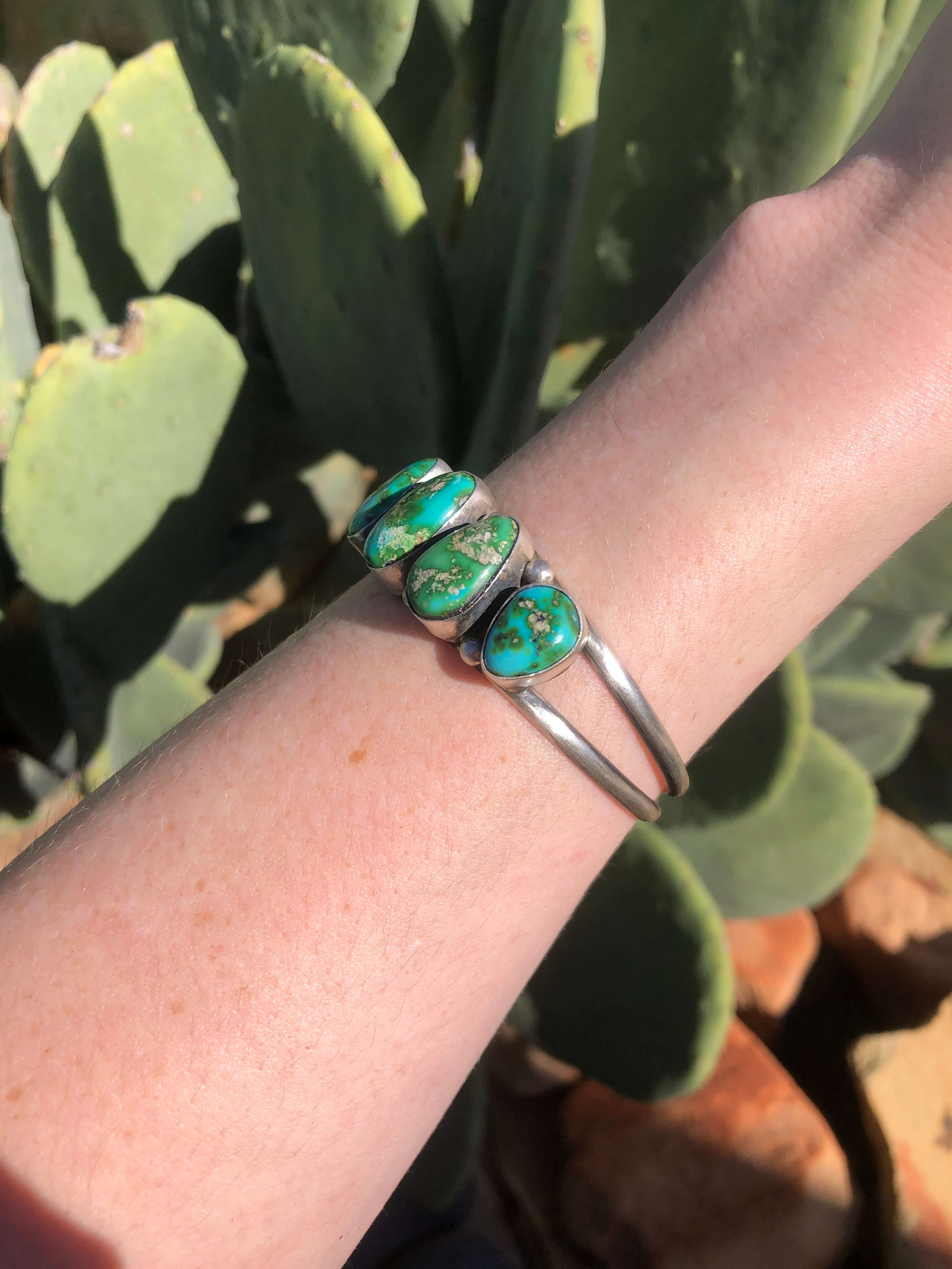 The 5 Stone Turquoise Cuff, 1-Bracelets & Cuffs-Calli Co., Turquoise and Silver Jewelry, Native American Handmade, Zuni Tribe, Navajo Tribe, Brock Texas