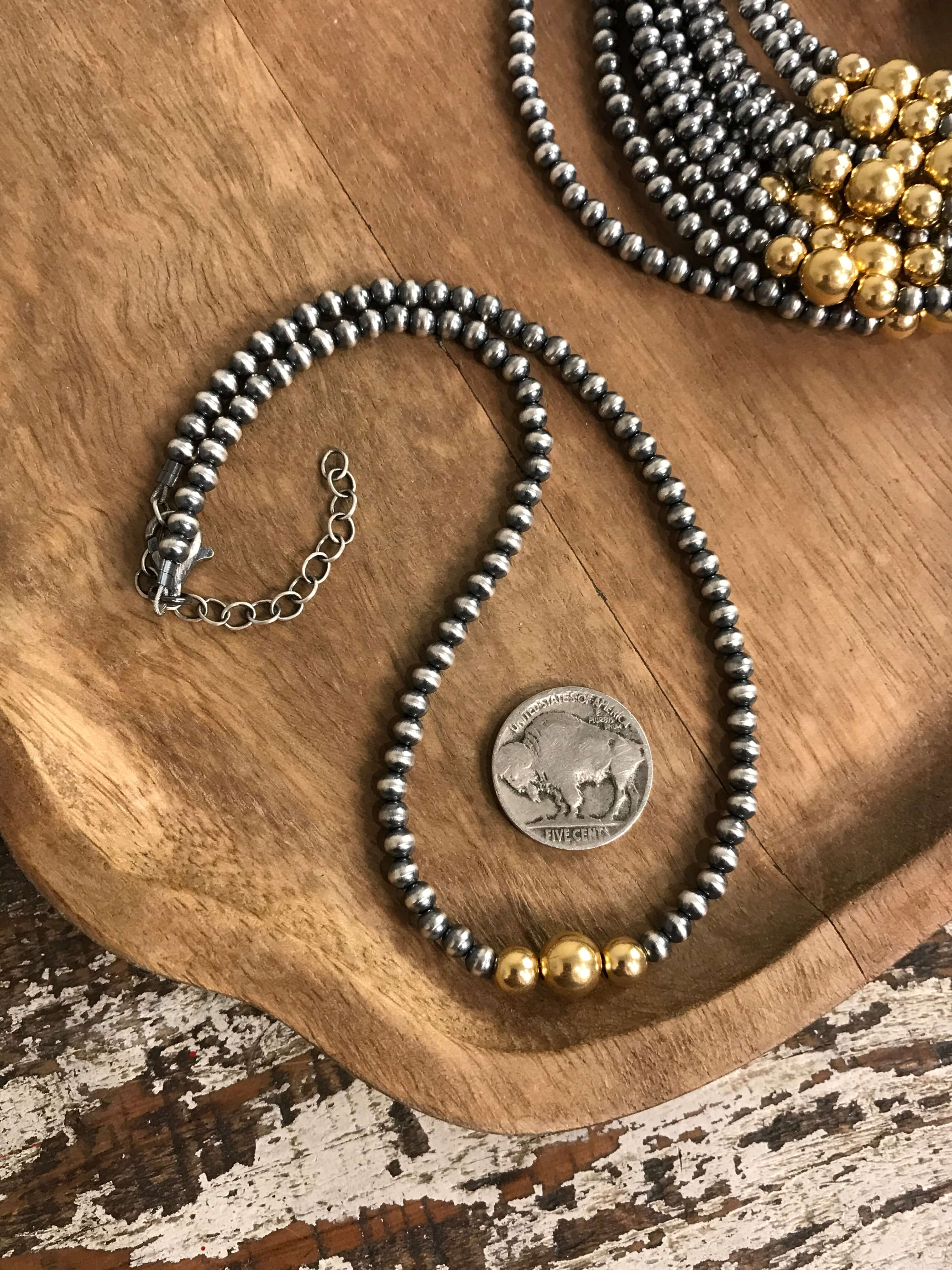 The Merrick Gold + Pearl Necklace-Necklaces-Calli Co., Turquoise and Silver Jewelry, Native American Handmade, Zuni Tribe, Navajo Tribe, Brock Texas