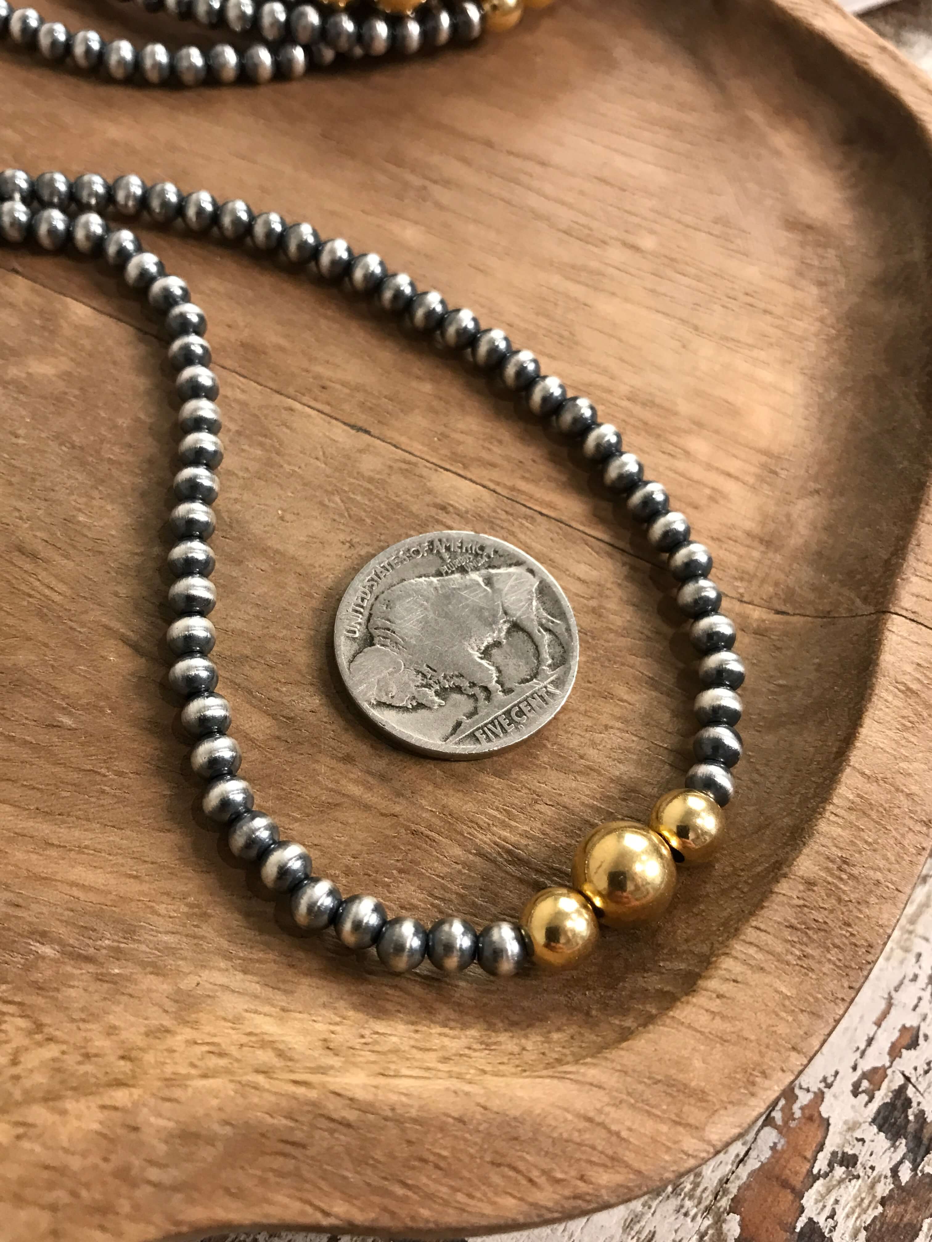 The Merrick Gold + Pearl Necklace-Necklaces-Calli Co., Turquoise and Silver Jewelry, Native American Handmade, Zuni Tribe, Navajo Tribe, Brock Texas
