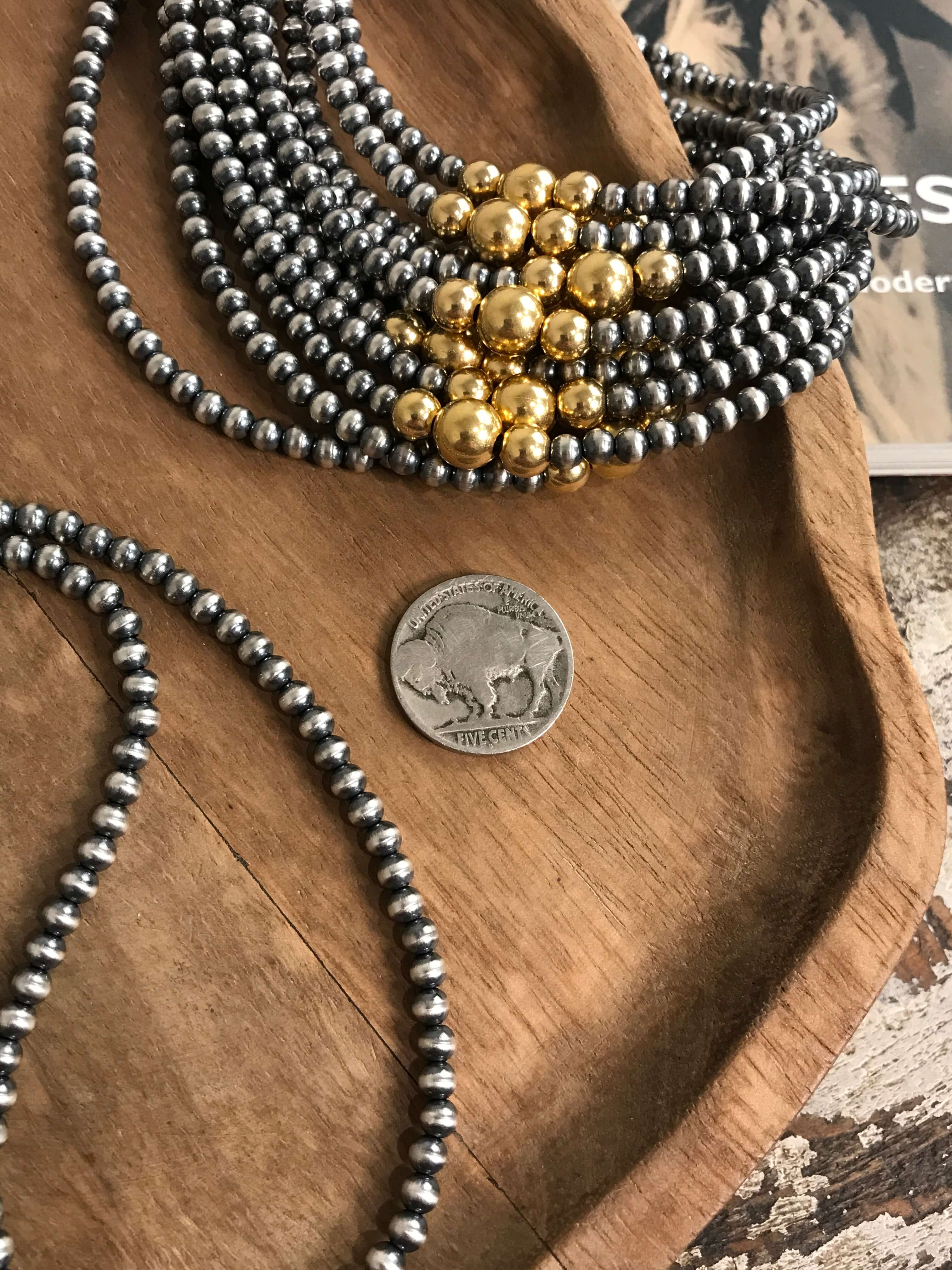 The Merrick Gold + Pearl Necklace-Necklaces-Calli Co., Turquoise and Silver Jewelry, Native American Handmade, Zuni Tribe, Navajo Tribe, Brock Texas