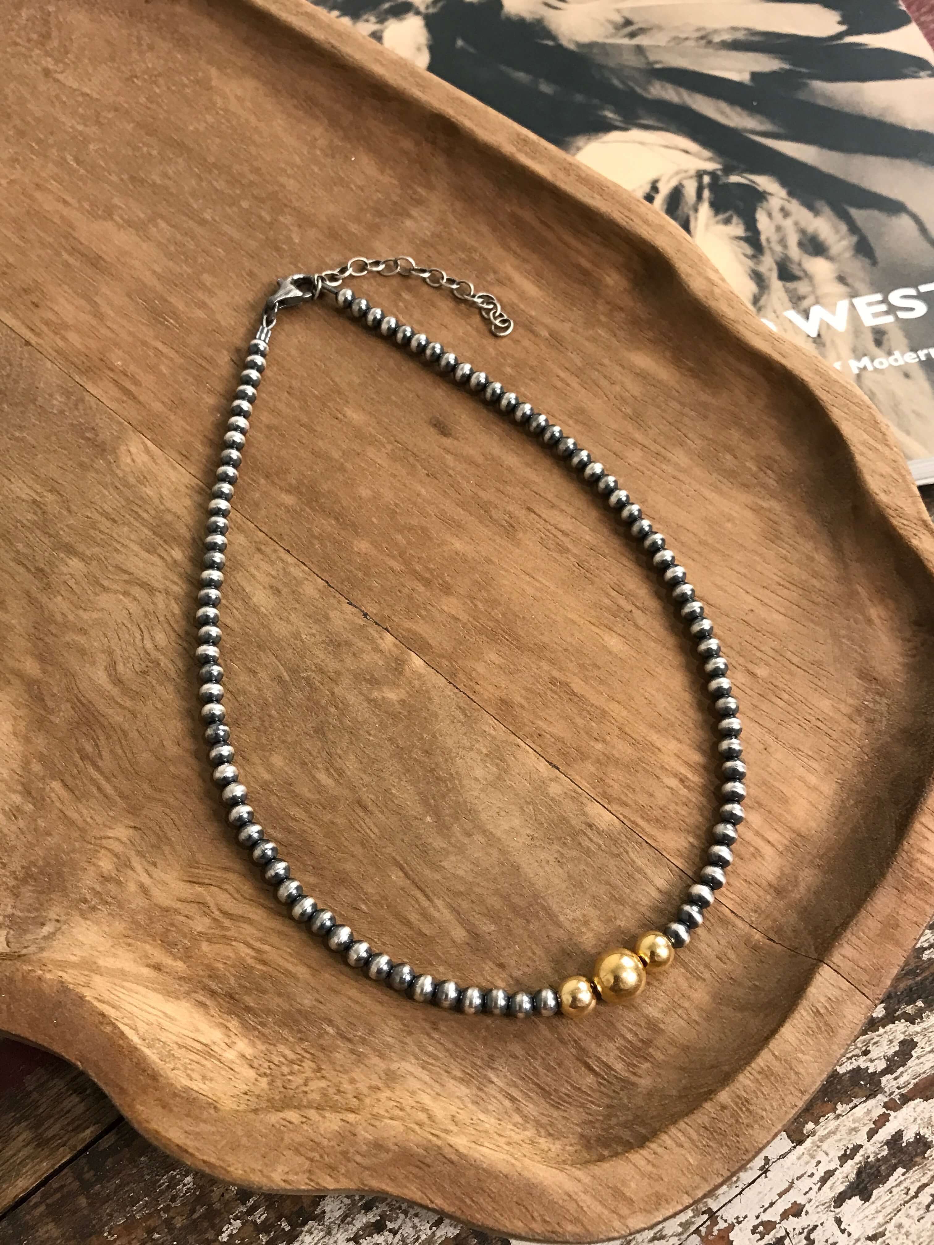 The Merrick Gold + Pearl Necklace-Necklaces-Calli Co., Turquoise and Silver Jewelry, Native American Handmade, Zuni Tribe, Navajo Tribe, Brock Texas