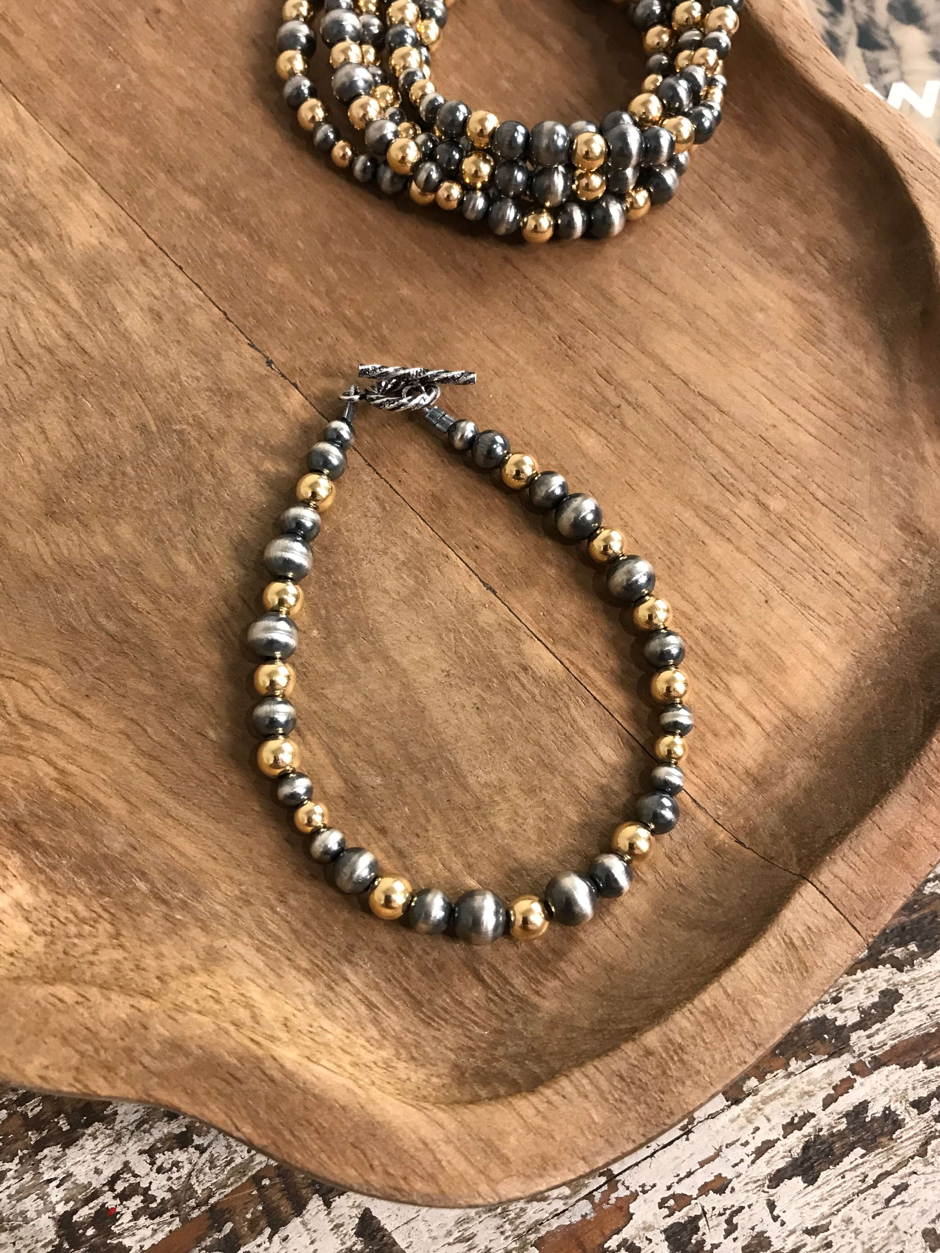 The Taylor Gold + Pearl Bracelet-Bracelets & Cuffs-Calli Co., Turquoise and Silver Jewelry, Native American Handmade, Zuni Tribe, Navajo Tribe, Brock Texas