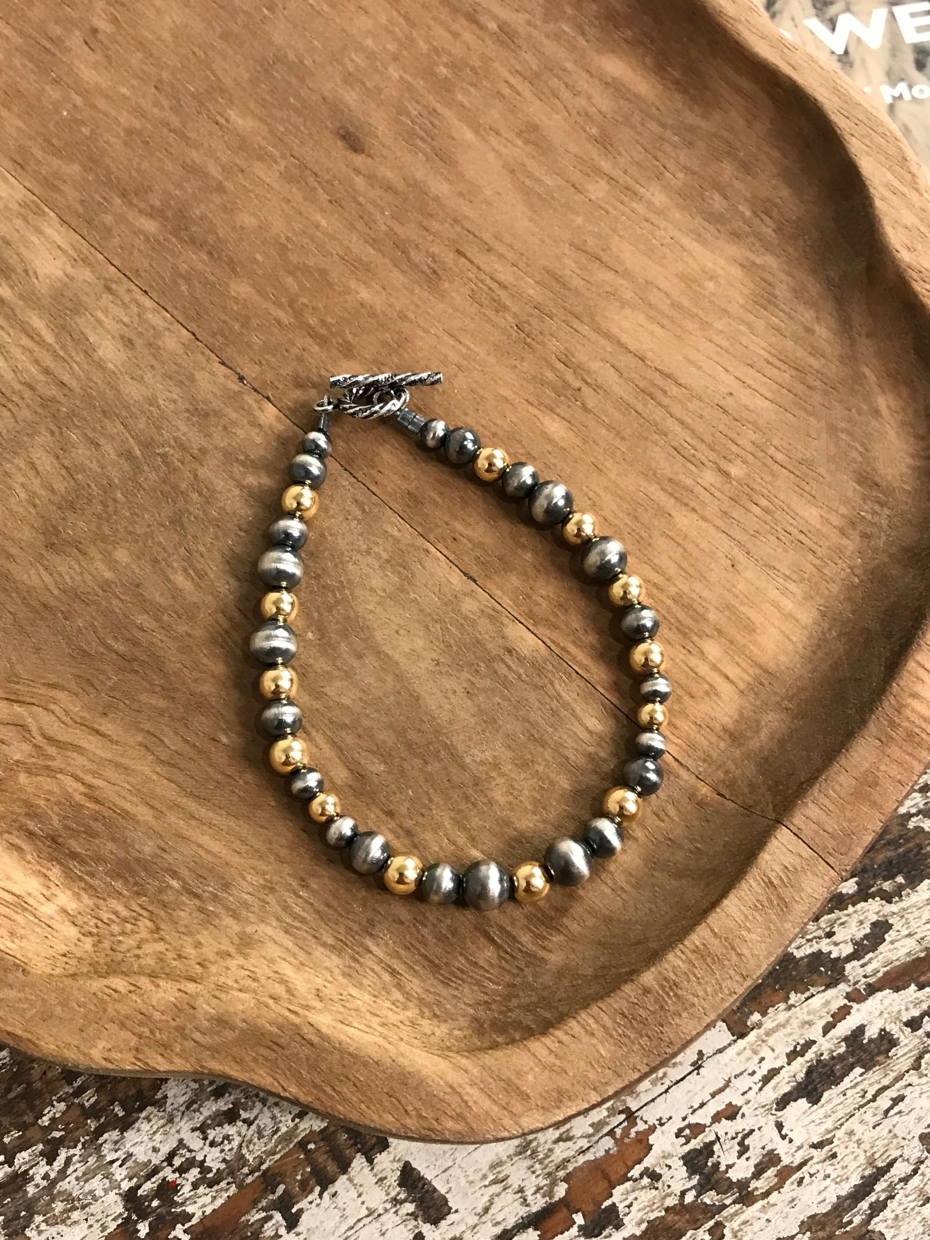 The Taylor Gold + Pearl Bracelet-Bracelets & Cuffs-Calli Co., Turquoise and Silver Jewelry, Native American Handmade, Zuni Tribe, Navajo Tribe, Brock Texas