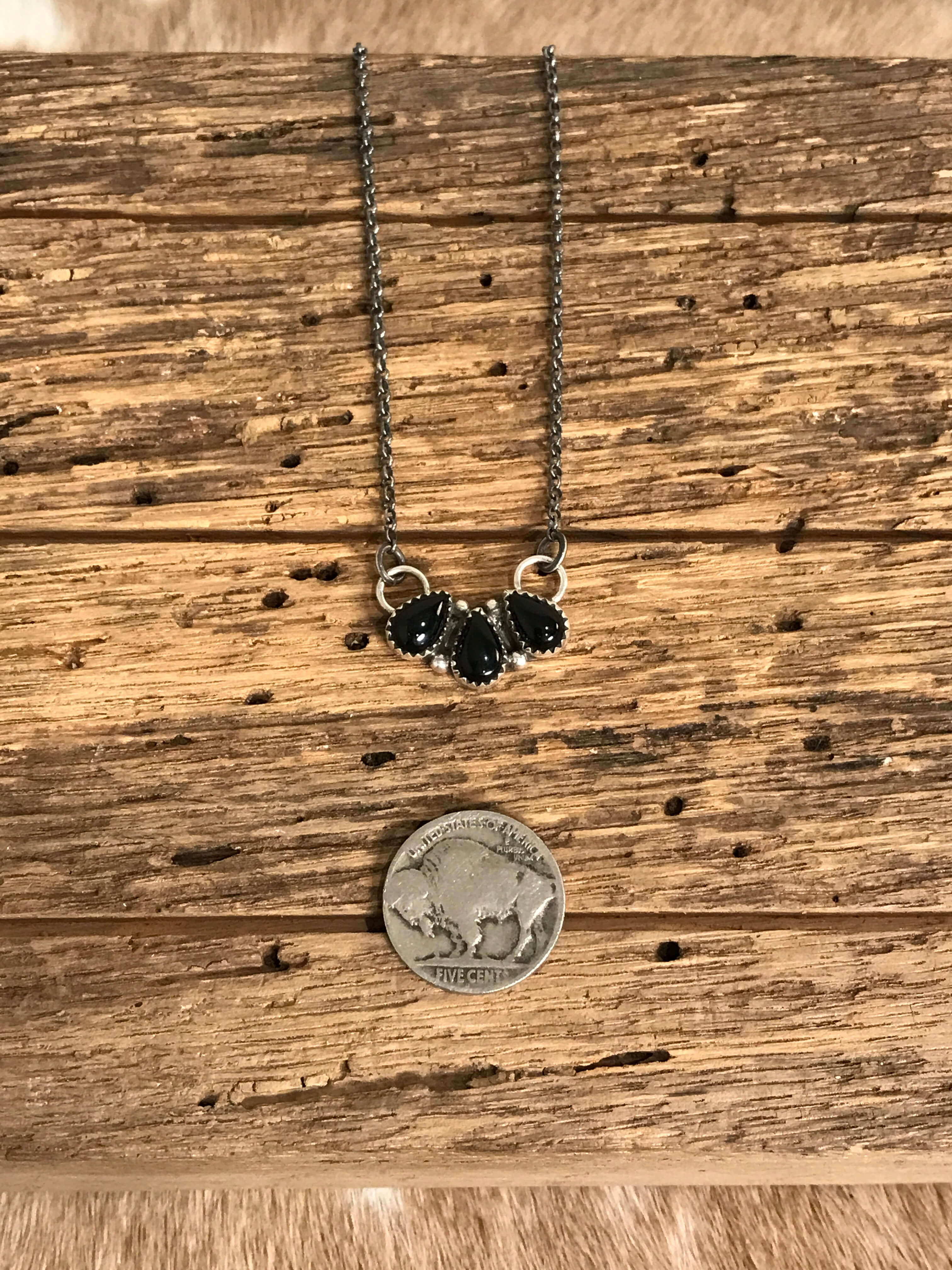 The Rexford Onyx 3 Stone Necklaces-Necklaces-Calli Co., Turquoise and Silver Jewelry, Native American Handmade, Zuni Tribe, Navajo Tribe, Brock Texas