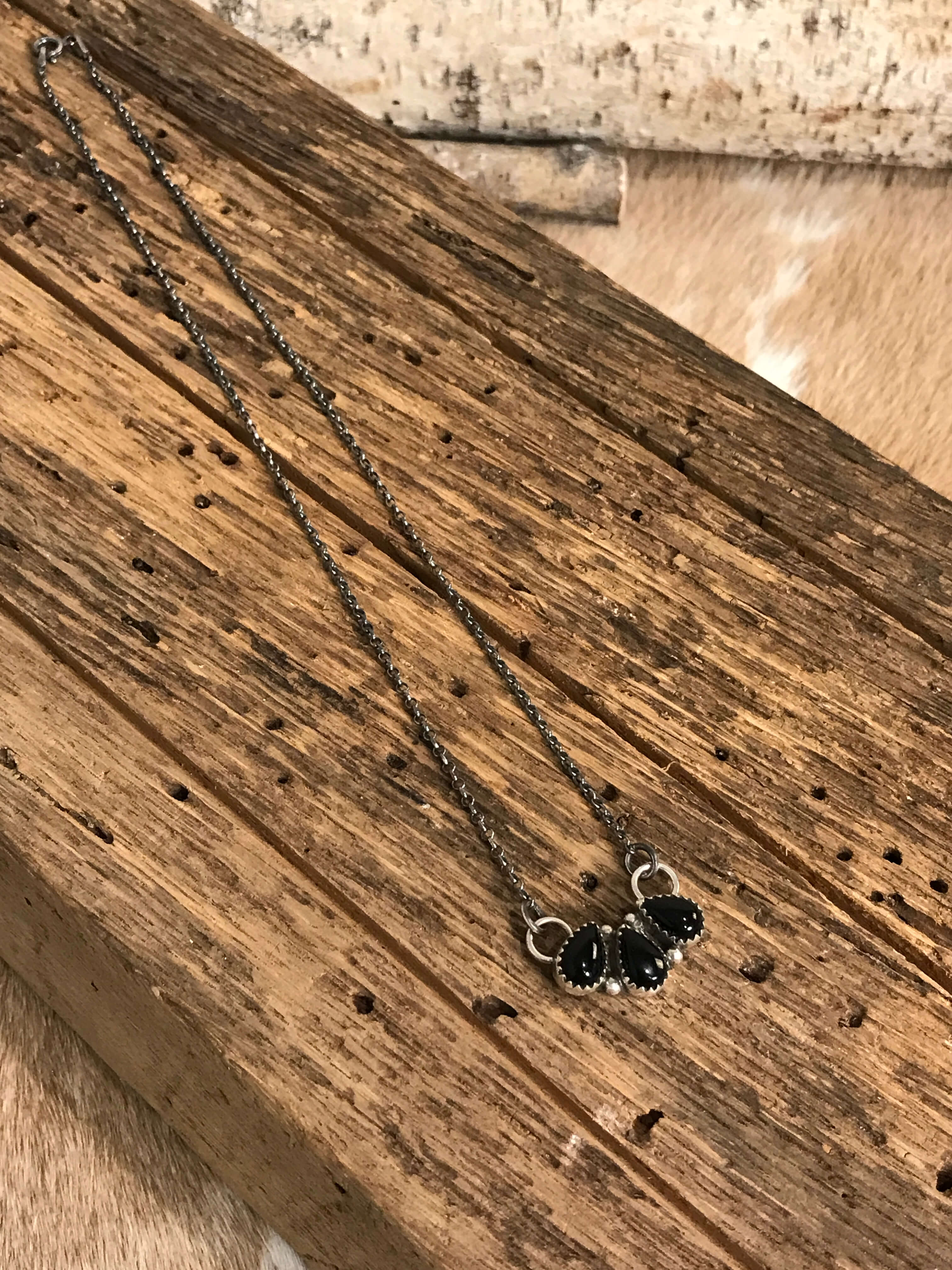 The Rexford Onyx 3 Stone Necklaces-Necklaces-Calli Co., Turquoise and Silver Jewelry, Native American Handmade, Zuni Tribe, Navajo Tribe, Brock Texas