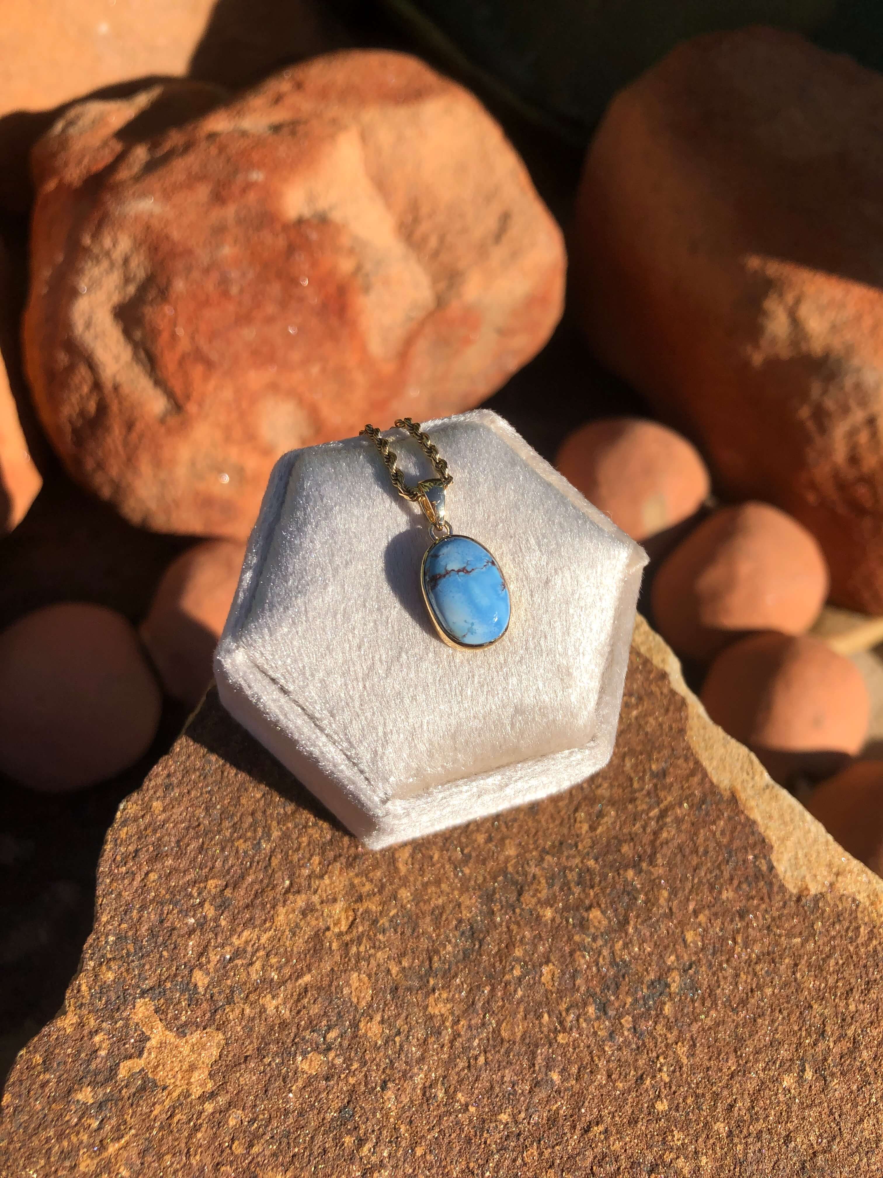 The Nordic 14k and Turquoise Pendant, 3-Pendants-Calli Co., Turquoise and Silver Jewelry, Native American Handmade, Zuni Tribe, Navajo Tribe, Brock Texas