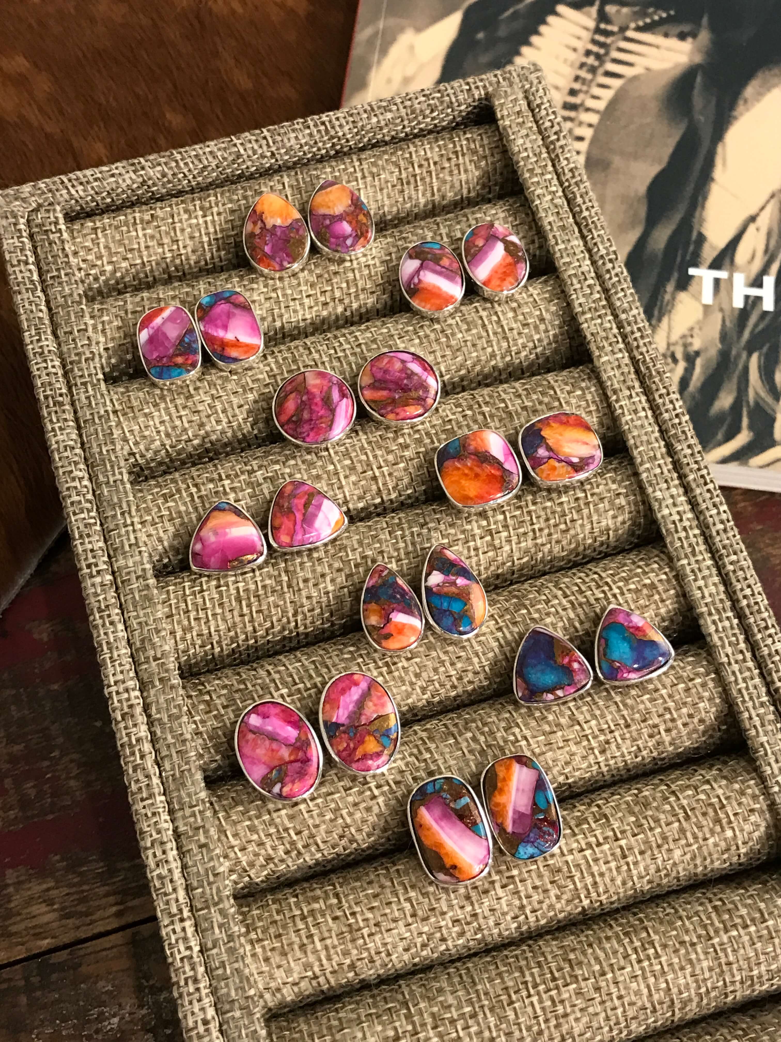 The Dahlia Studs-Earrings-Calli Co., Turquoise and Silver Jewelry, Native American Handmade, Zuni Tribe, Navajo Tribe, Brock Texas