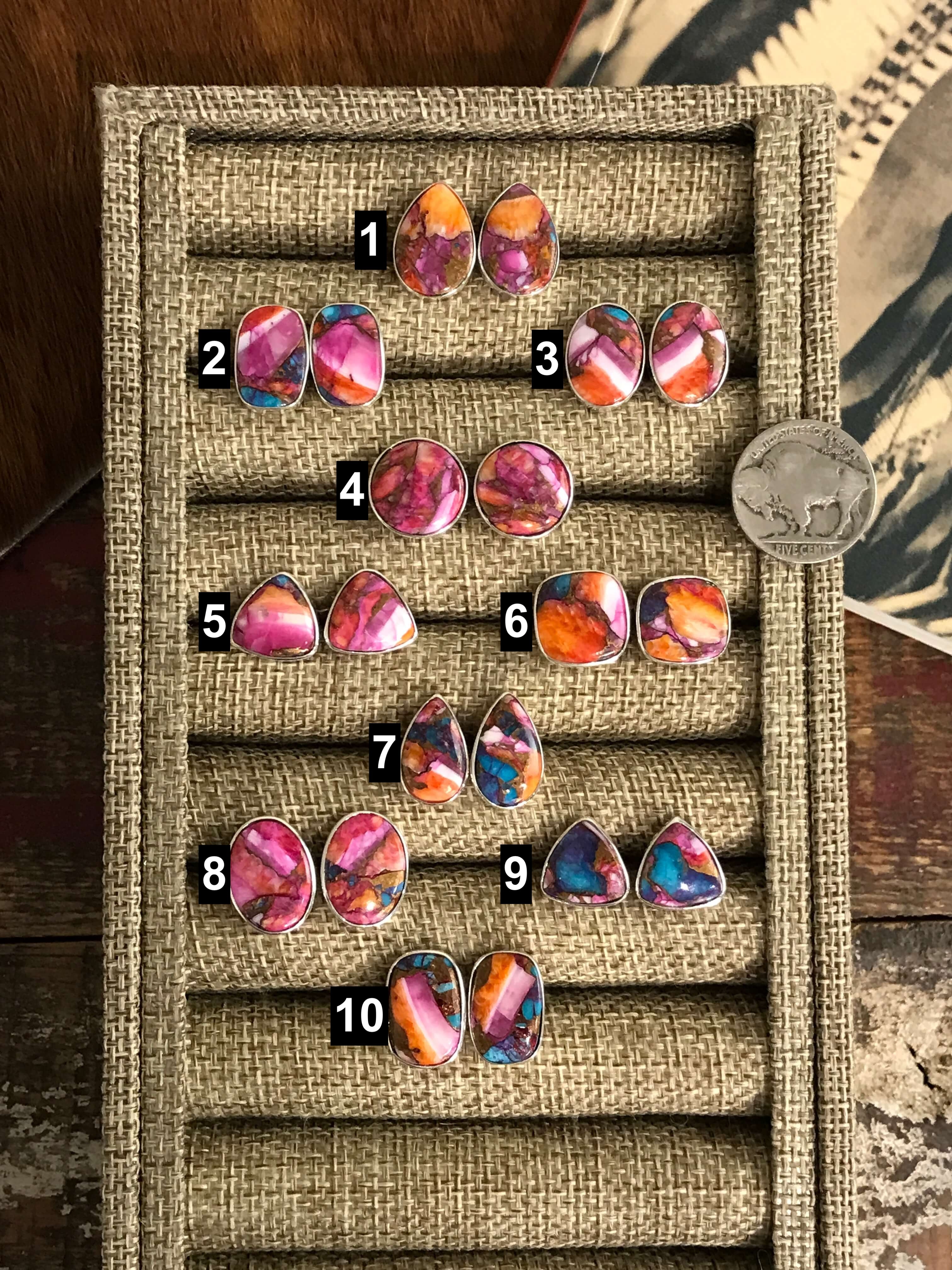 The Dahlia Studs-Earrings-Calli Co., Turquoise and Silver Jewelry, Native American Handmade, Zuni Tribe, Navajo Tribe, Brock Texas