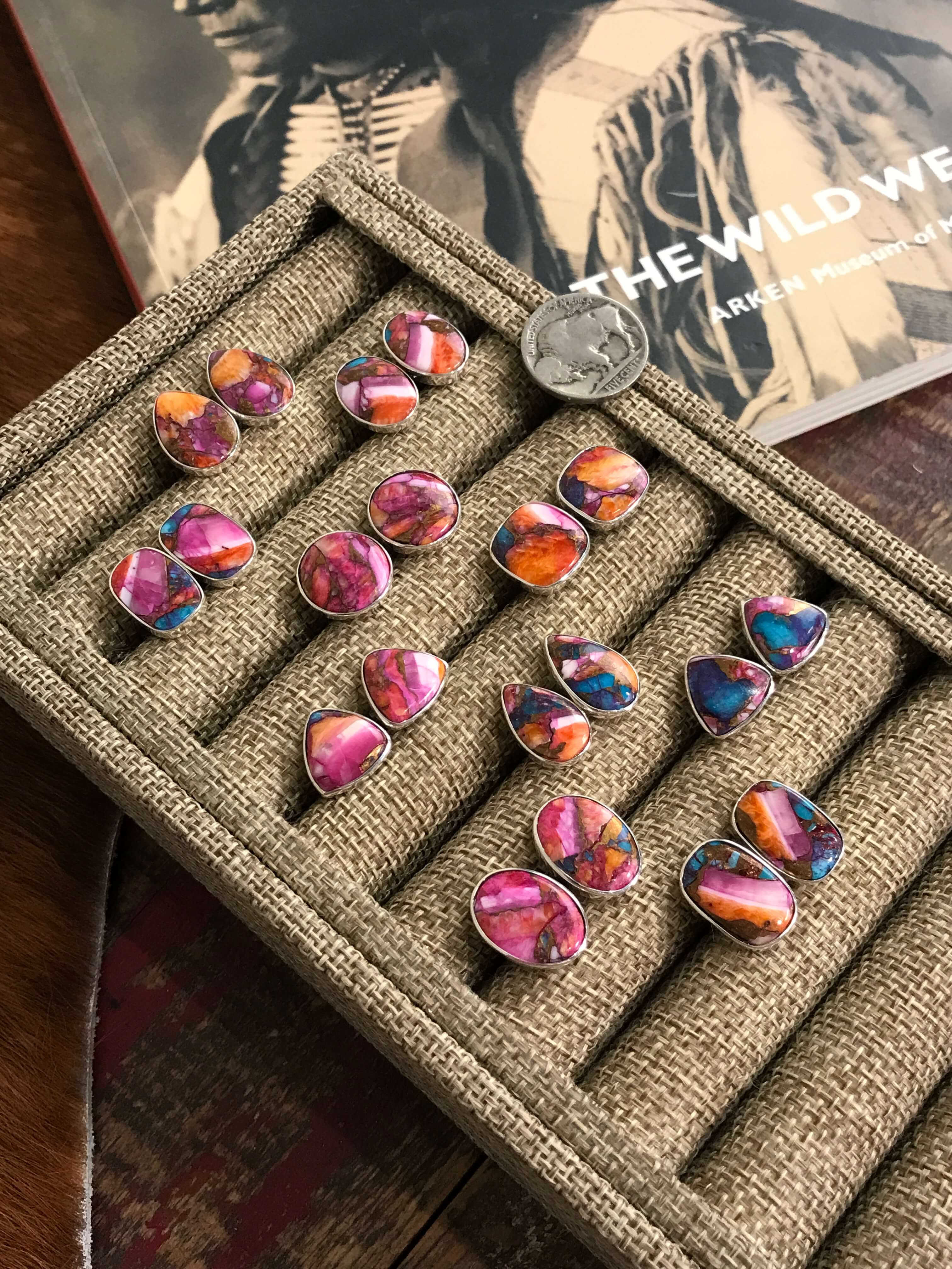 The Dahlia Studs-Earrings-Calli Co., Turquoise and Silver Jewelry, Native American Handmade, Zuni Tribe, Navajo Tribe, Brock Texas