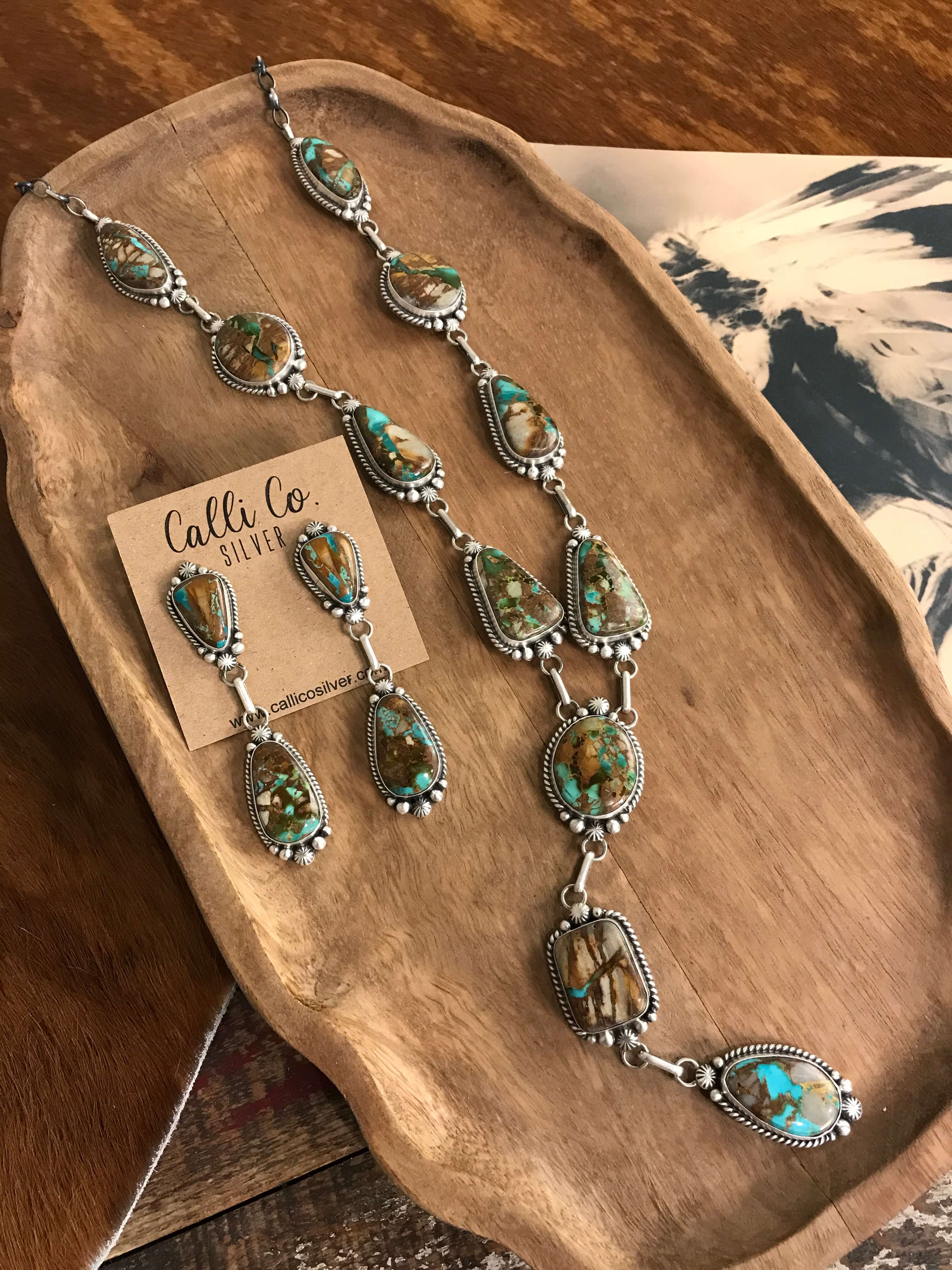 The Hemphill Lariat Necklace Set-Necklaces-Calli Co., Turquoise and Silver Jewelry, Native American Handmade, Zuni Tribe, Navajo Tribe, Brock Texas